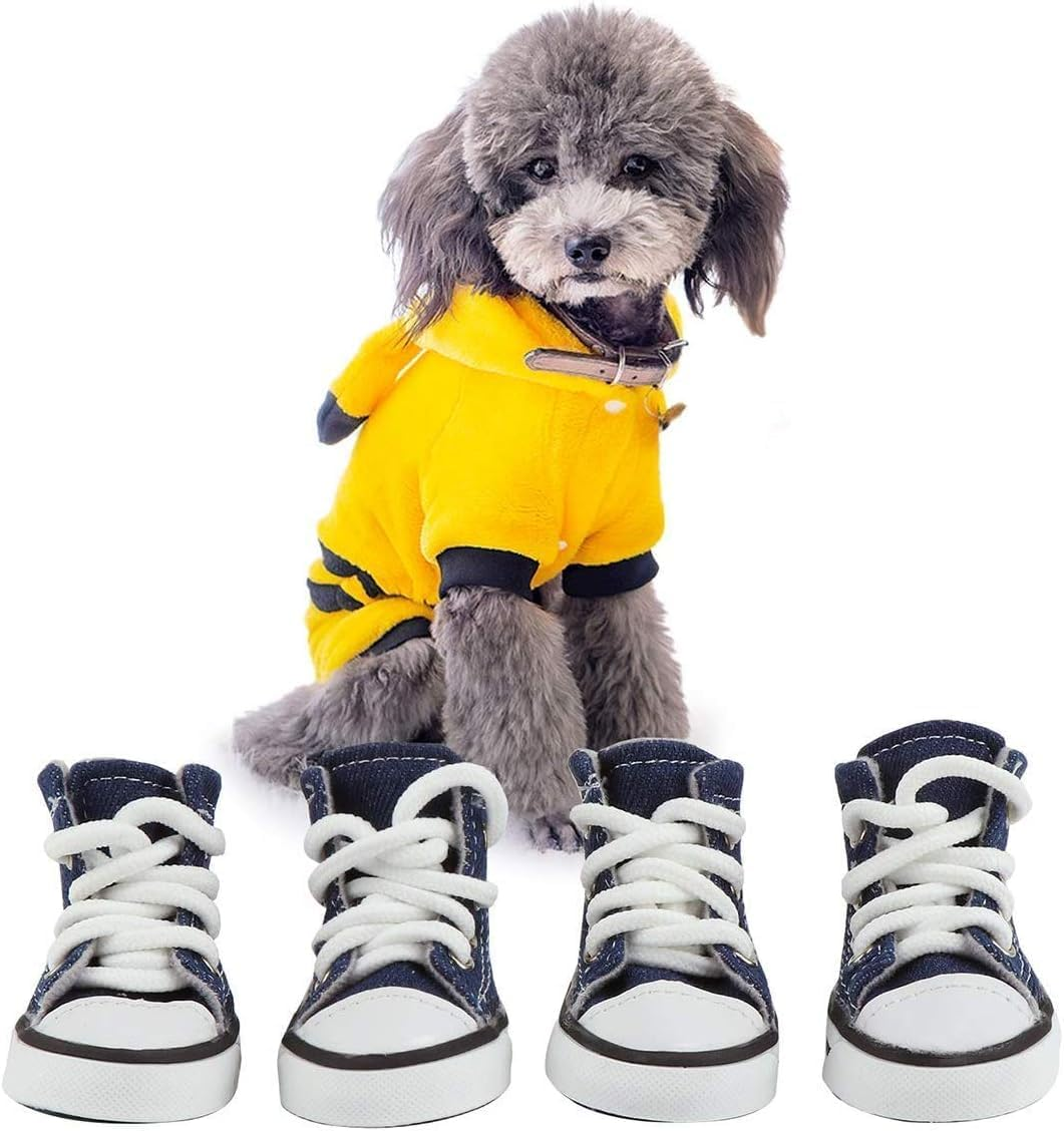 4 Pieces Pet Dog Puppy Canvas Sport Shoes, Boots, Outdoor Nonslip Causal Dog Shoes (Blue, #3)
