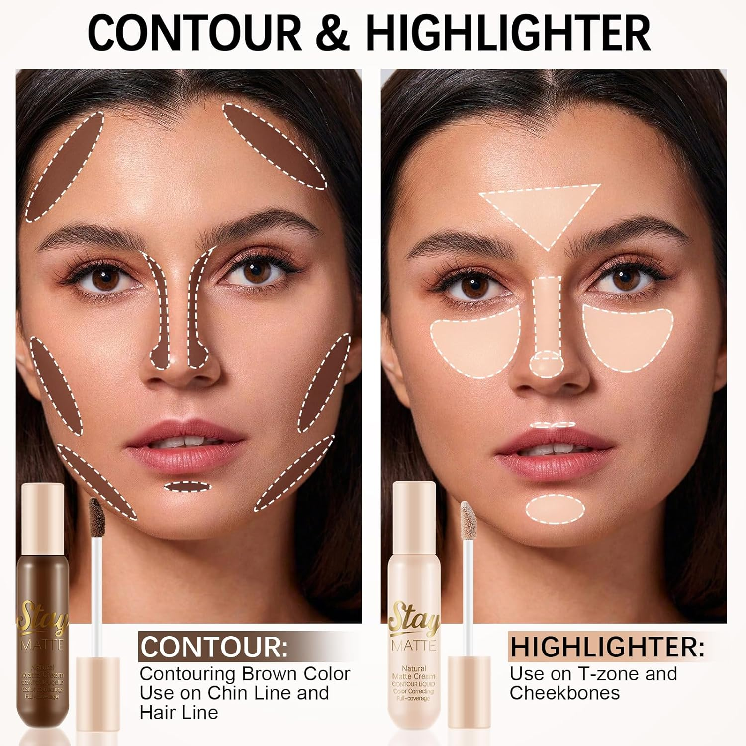 Apooliy 2Pcs Cream Contour Highlighter Sticks，Matte Face Shaping & Contouring Stick，Full Coverage，Highlighters & Luminizers，Waterproof Bronzer Stick image number 2