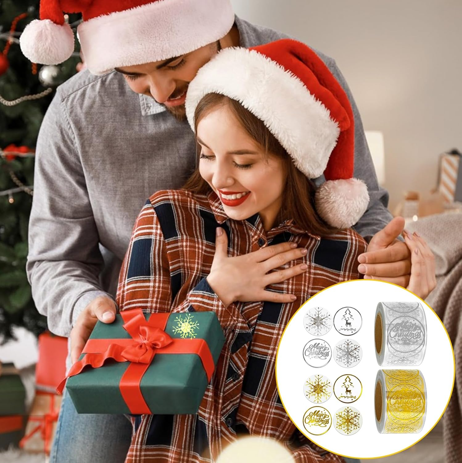 Christmas Seal Stickers, 500 Pcs Adhesive Transparent Shiny Waterproof round Christmas Labels Removable Decorative Envelope Seals Stickers for Christmas Decoration, Store, Gift Wrapping, Cards image number 6