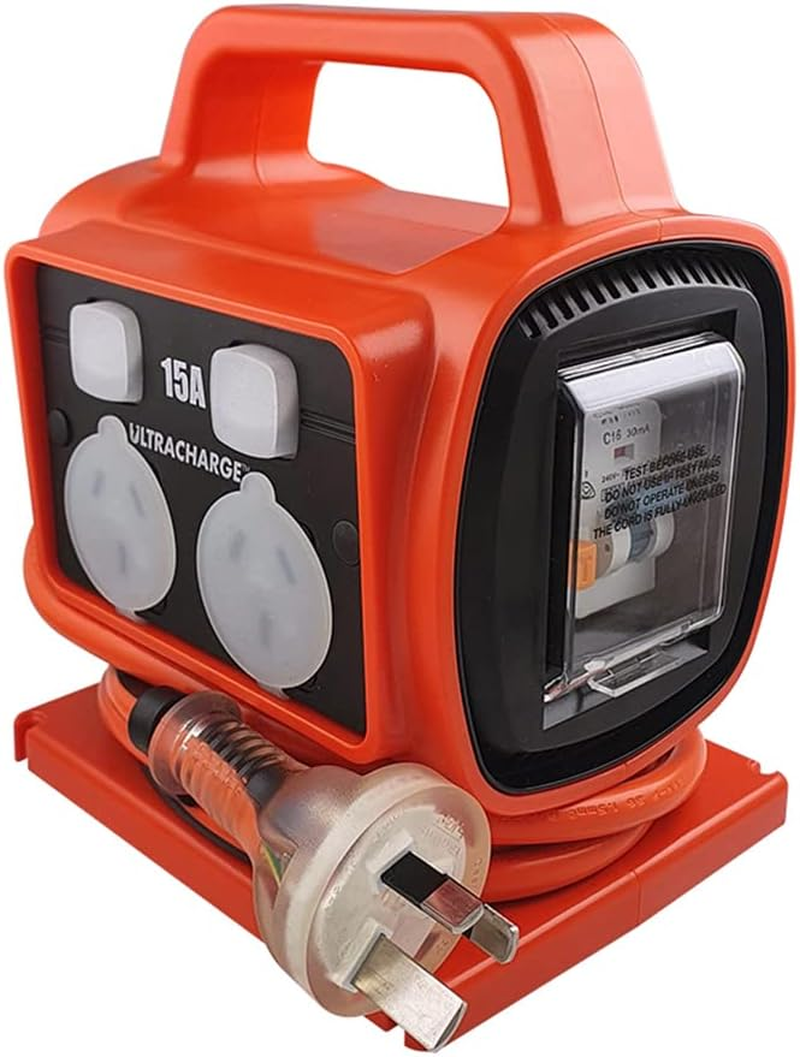 Ultracharge 15A Plug 4 Way RCD Portable Safety Power Block 15A Plug