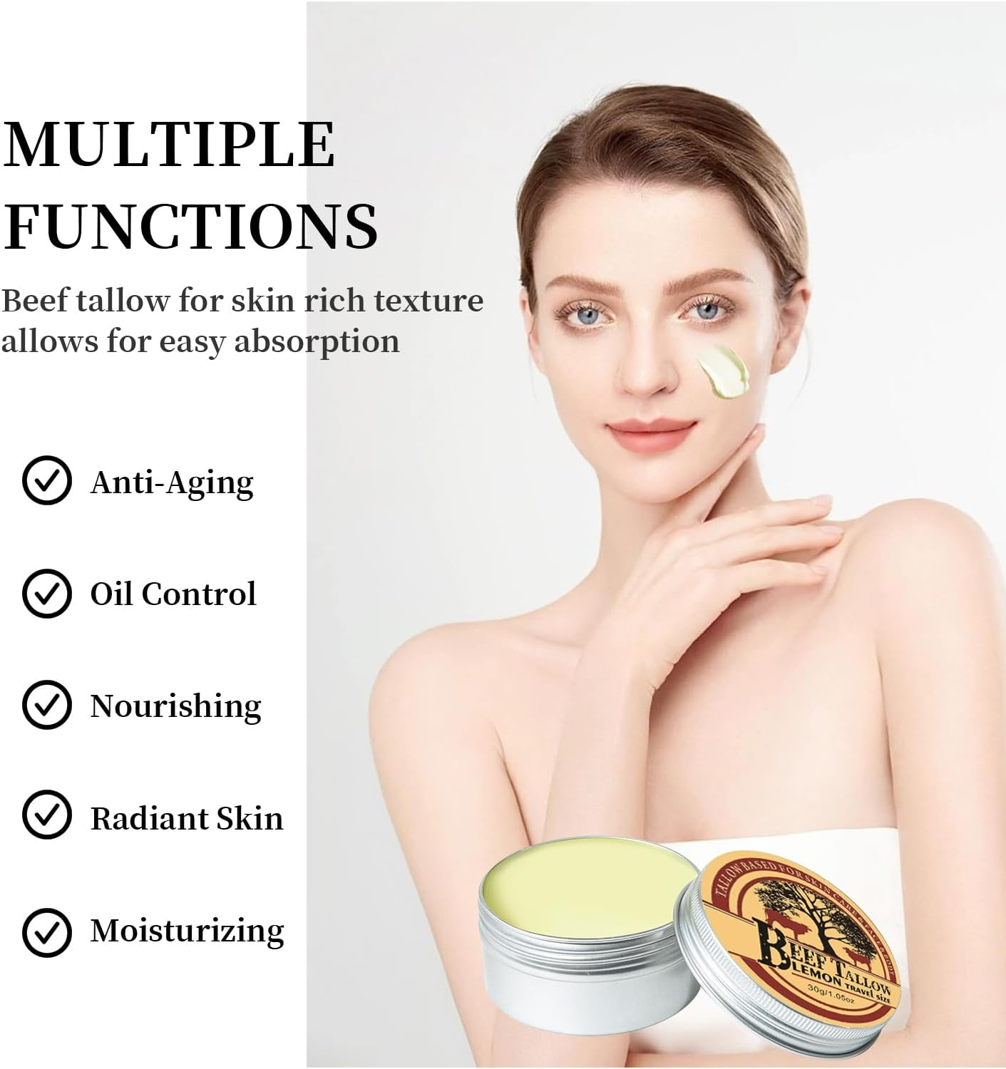 Beef Tallow, Tallow and Honey Balm, Beef Tallow for Skin, Organic Beef Tallow Balm Raw Wild Honey Moisturizer for Skin Full Body