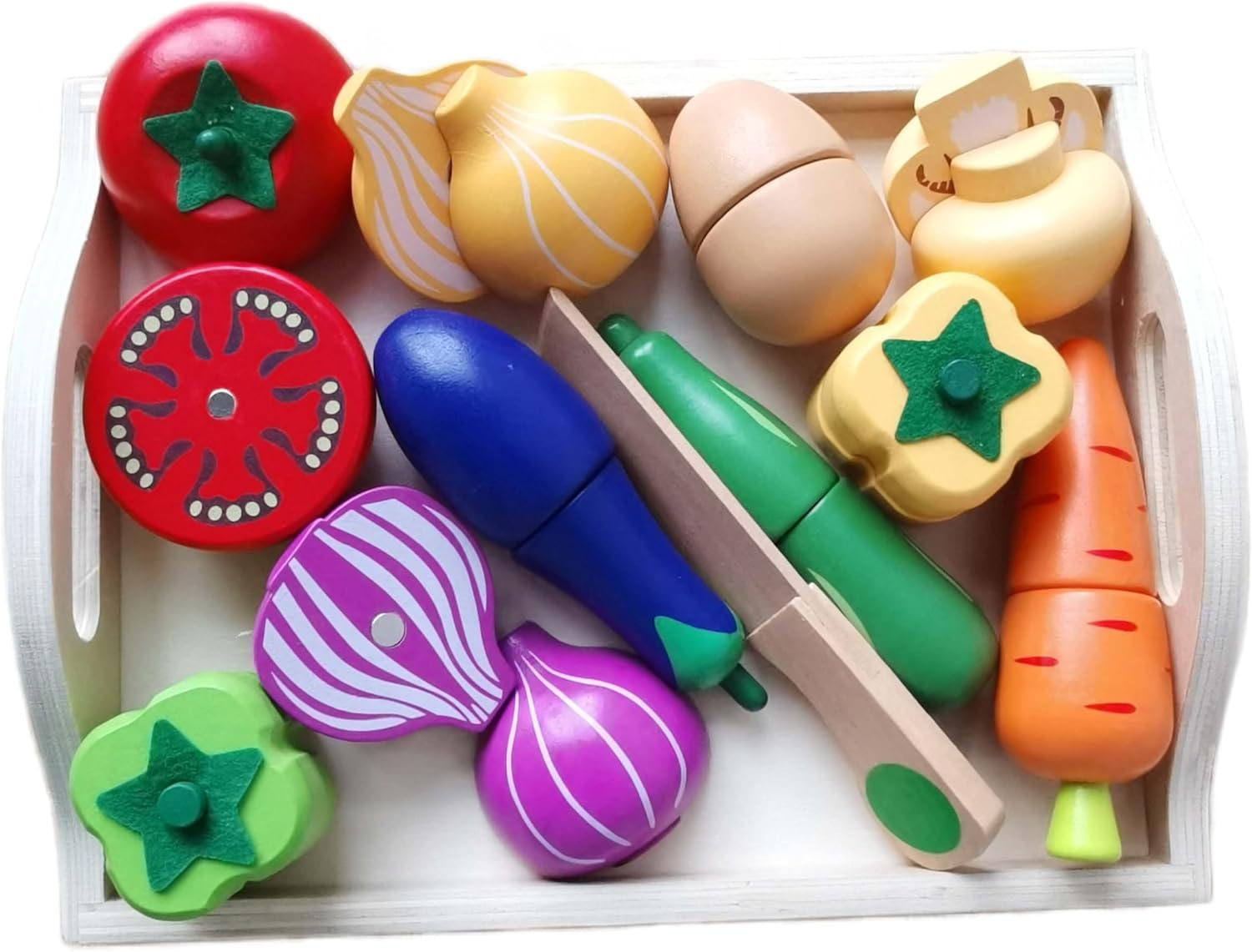 BEACENOV Wooden Play Food Toy for Toddler,Kids Kitchen Play Food Set,Play Kitchen Accessories,Pretend Play Toy Food Set,Toddler Montessori Educational Toy for Boys Girls Gift,Cutting Fruits Vegetables image number 5