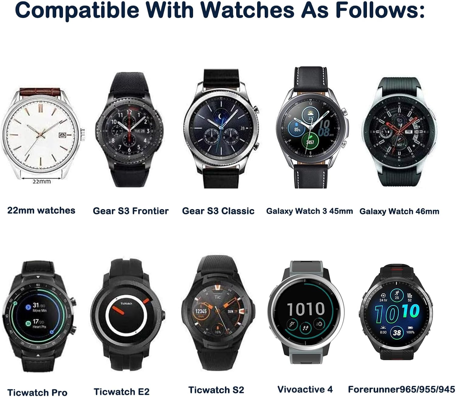 2 Pack Silicone Watch Band for Garmin Forerunner 265 / 255, Garmin Vivoactive 4, Venu 3/2, 22Mm Quick Release Replacement Watch Strap for Samsung Watch 3 Band, Gear S3 Frontier, Galaxy Watch 46Mm Wristband Accessories