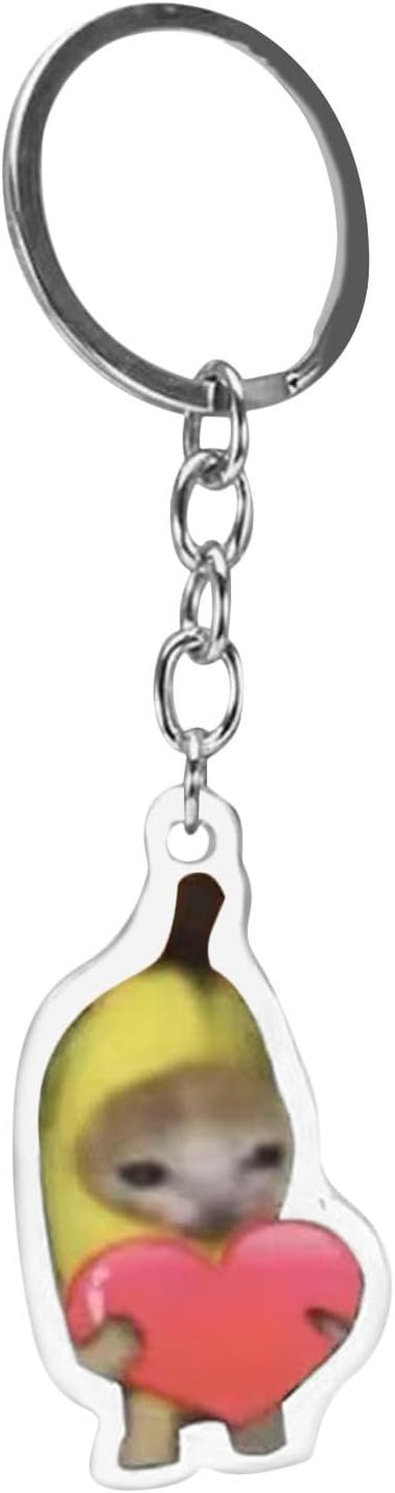 Key Rings,Transparent Key Hooks with Banana Cat Print | 2D Banana Cat Chain with Lanyard for Wallet Purse Backpacks Hand Bags, Acrylic Ornaments