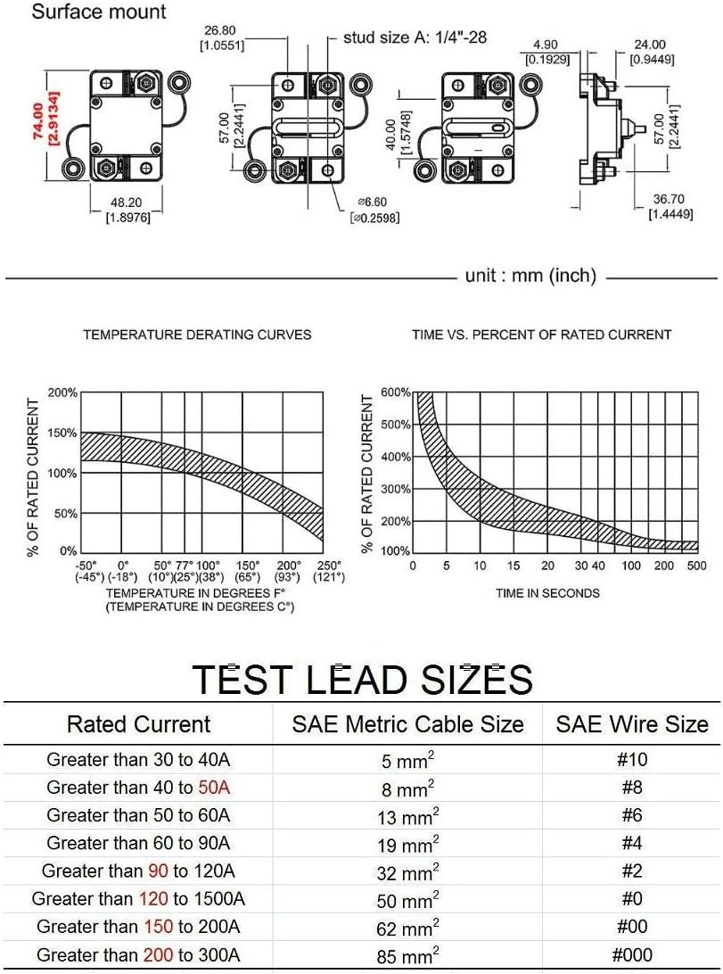 60Amp Circuit Breaker 30-300A with Manual Reset Trolling Motor Auto Car Marine Boat Bike Stereo Audio Terminal Inline Fuse Inverter for System Current Overload Protection 12V-48V DC Waterproof - E100A image number 5