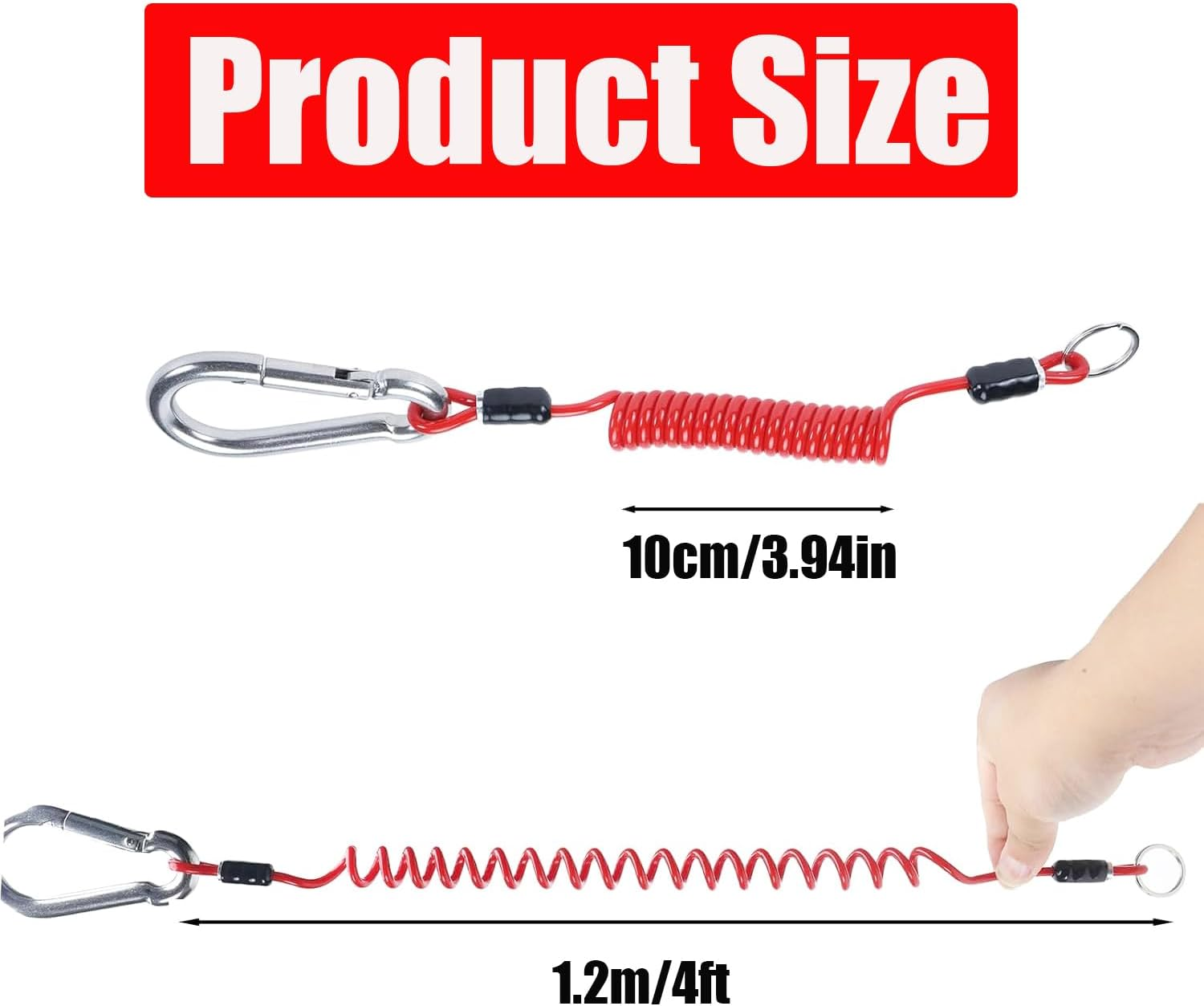 Xinghonyac Trailer Breakaway Cable, Trailer Brake Cable, RV Stainless Steel Spring Towing Coiled Wire, Coiled Brake Away Cable with Stainless Steel Carabiner for Breakaway Switch (4 Ft) image number 3