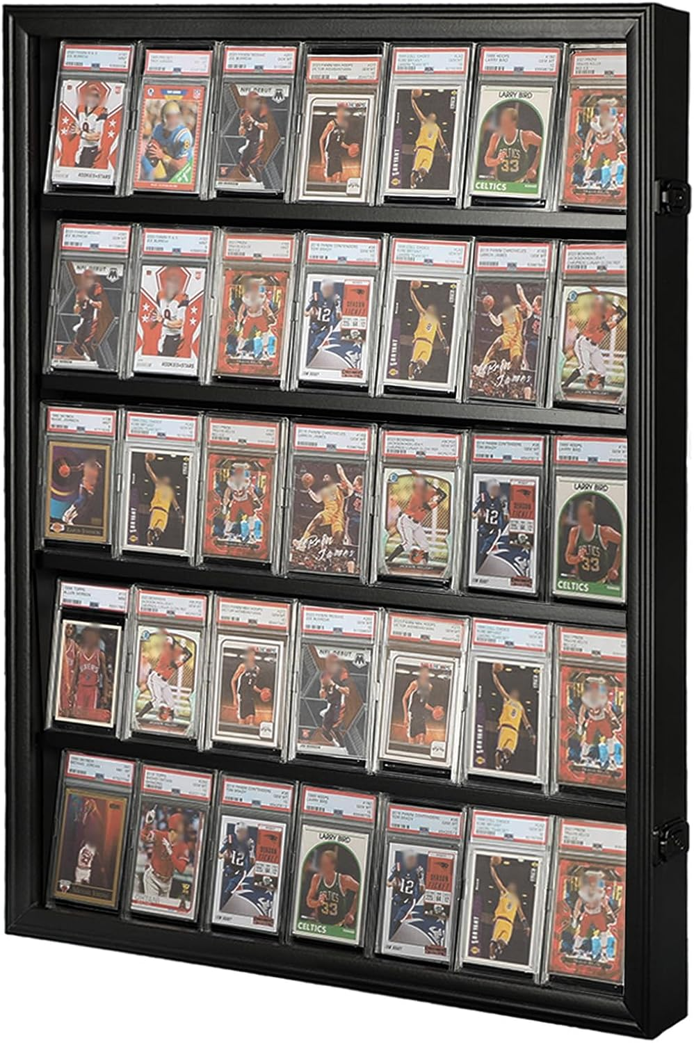Graded Sports Card Display Case - 35 Baseball Card Display Case -Trading Card Frame Wall Display Lockable with UV Protection Acrylic Door for Football Basketball Hockey Cards,Black image number 2