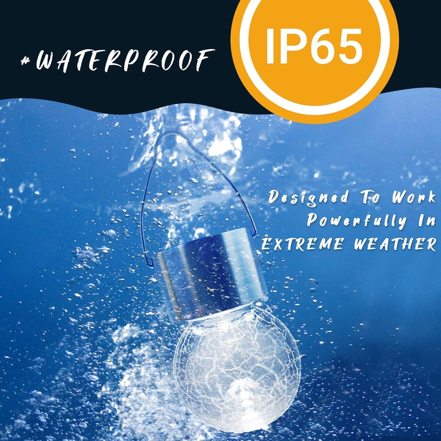 Solar Outdoor Lights Decorative 4 Pack, Hanging Solar Garden Lights Waterproof, Solar Powered Globe Cracked Glass Ball Lantern for Yard Patio Fence Tree Umbrella Holiday Decoration,(Cold White) - Cold White image number 3