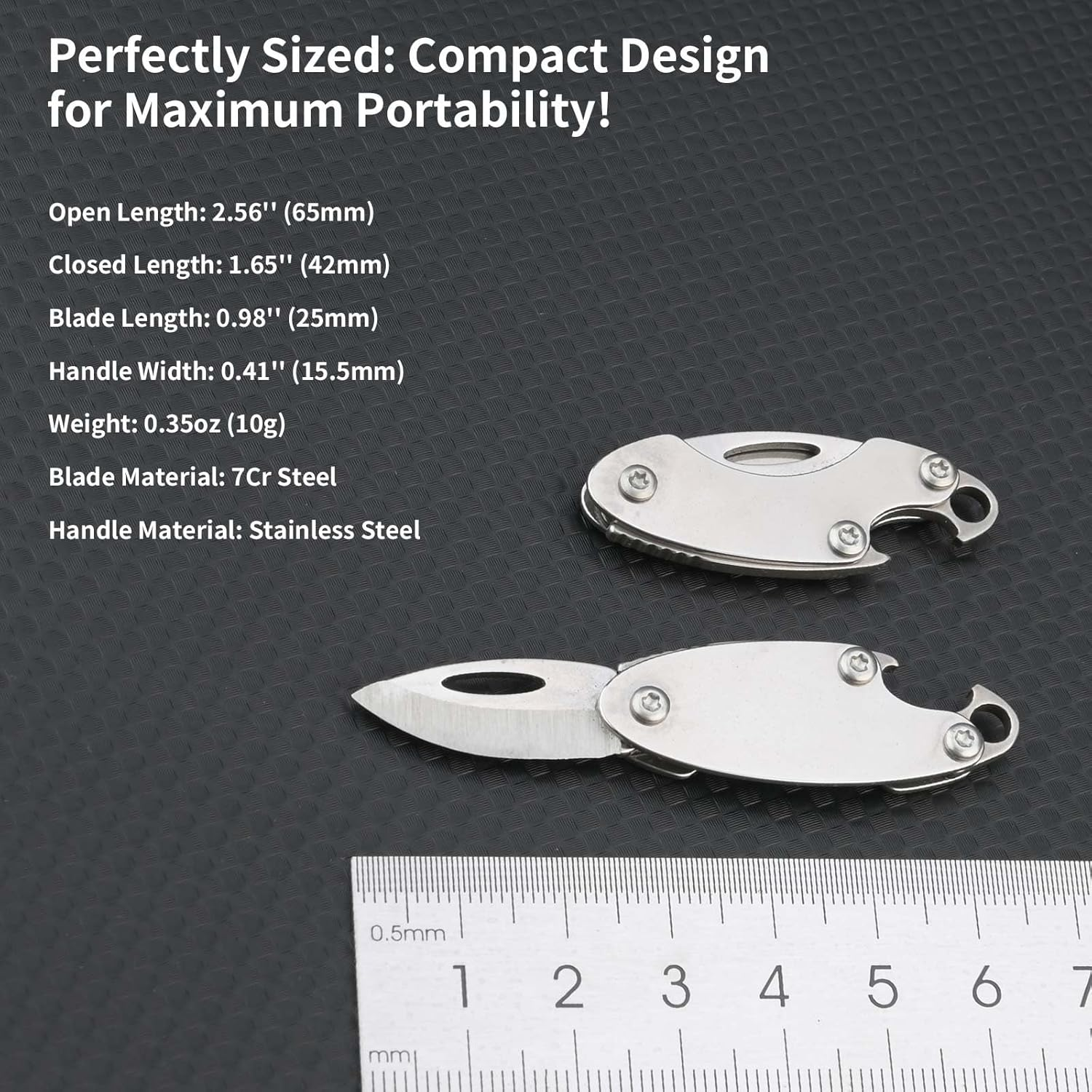 2-Pack Olive-Shaped Stainless Steel Folding Knives &ndash; Compact, Multi-Functional EDC Tool with Bottle Opener, Keychain Attachment, and Sharp 7Cr Steel Blade (1.65" Closed, 0.35 Oz) image number 5