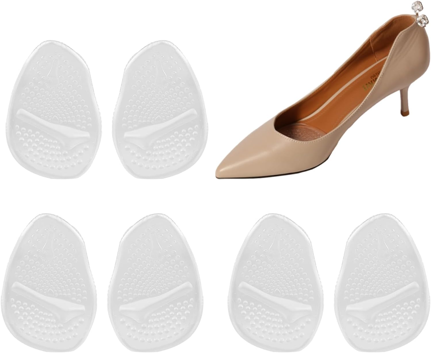 3 Pairs Soft Gel High Heel Cushion, Heel Grips Liner Cushions, Loose Shoes Pads and Metatarsal Pads image number 4