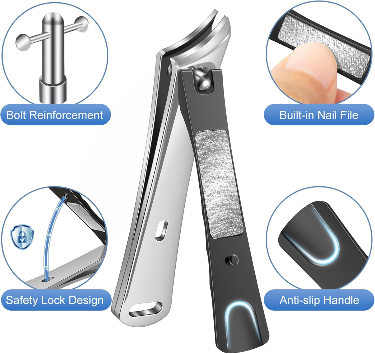Slanted Nail Clippers for Men, Popular Wide Jaw Nail Clippers with Catcher, Sharp Ingrown Toenail Clippers with Slanted Curved Blade, Wide Opening anti Splash German Nail Clipper Fingernail image number 3