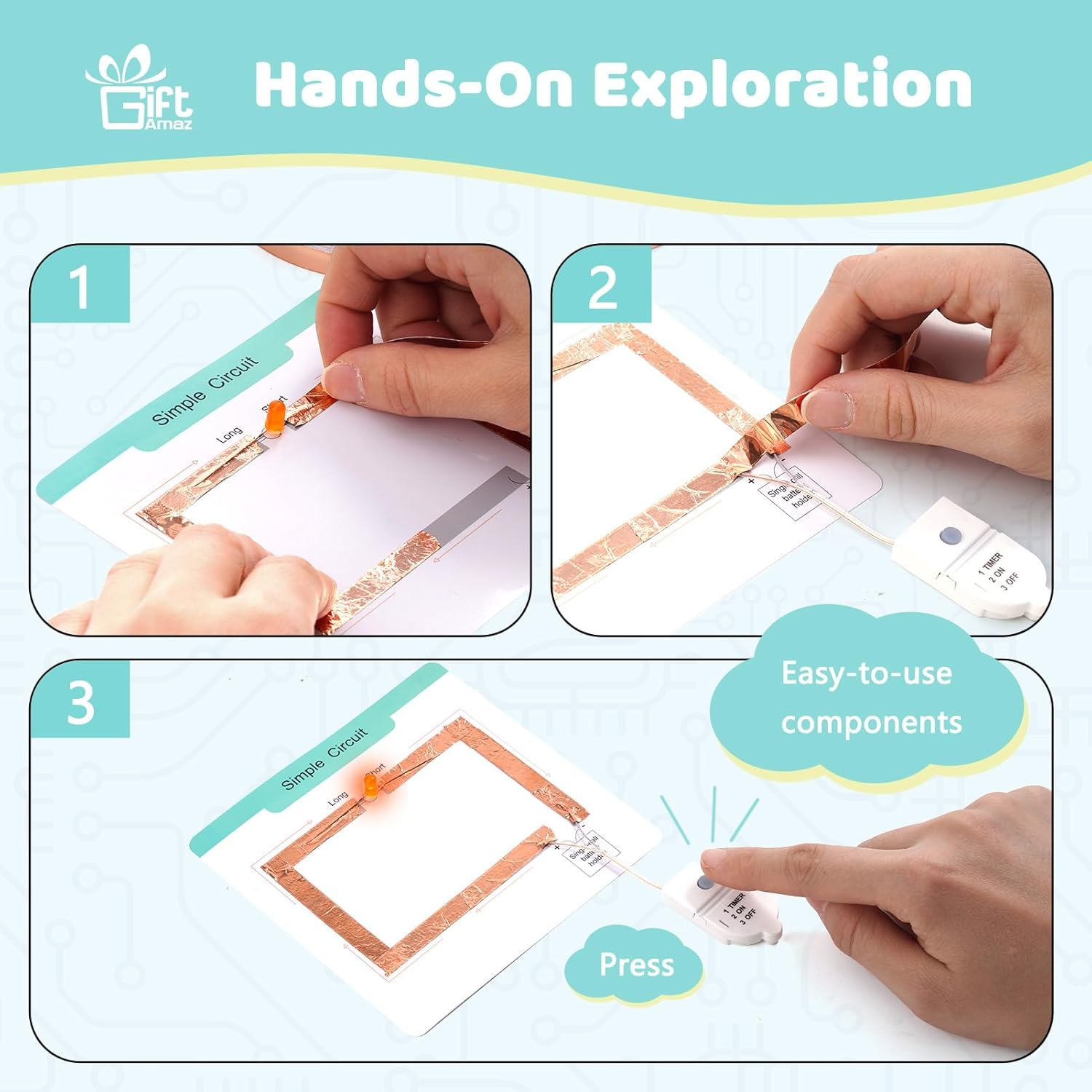 Giftamaz Paper Circuits Kit for Kids, STEM Electric Circuit Kit, Child-Friendly Paper Circuit Board, Led Light Diodes, Copper Foil Tape, Educational STEM Toys Science Experiments Kit for Kids 8-12 image number 3