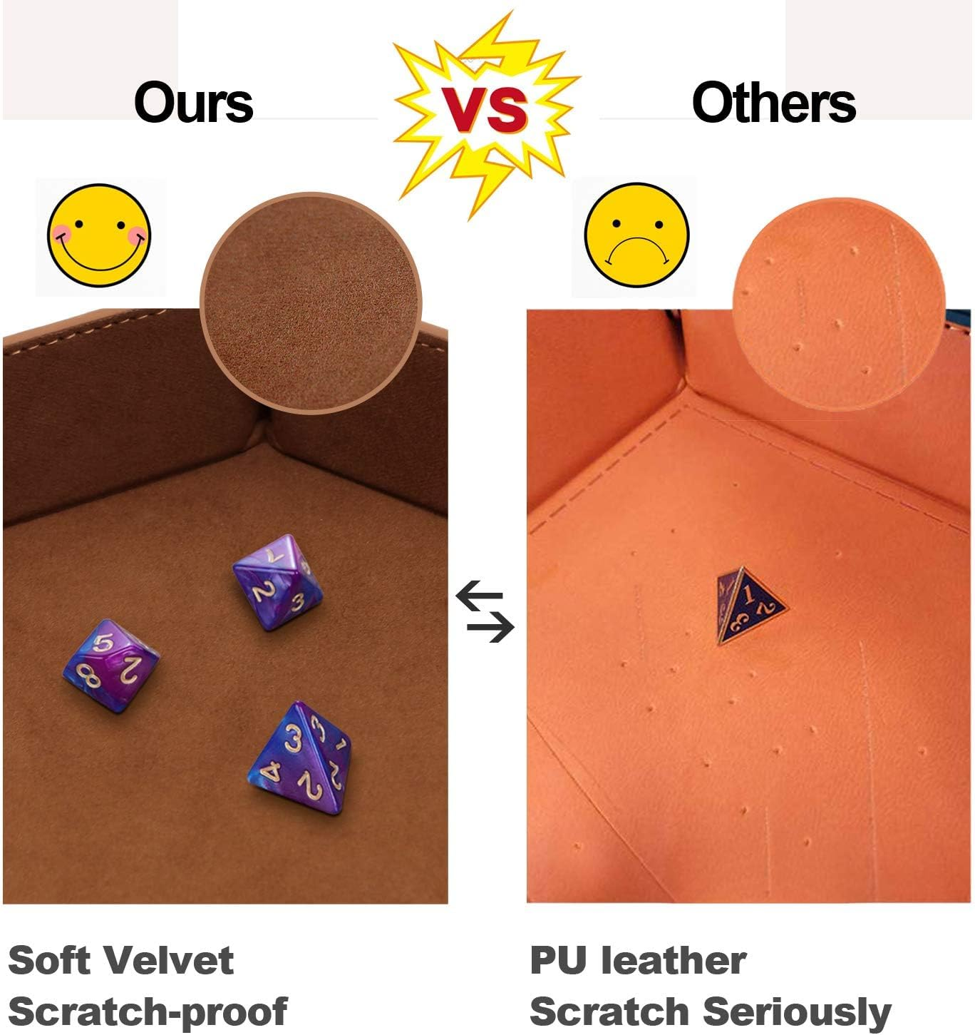 K.T. Fancy Dice Tray 8 Pieces Folding D&D Dice Tray Dice Holder Storage Box for Dice Rolling Tray PU Leather and Velvet