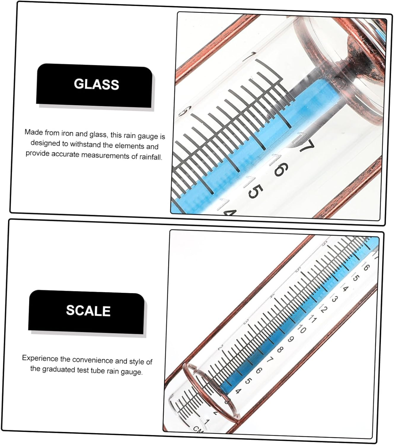Abaodam Glass Replacement Rain Gauge Tube with Graduated Test Tube Outdoor Rain Measuring Tool for Garden Lawn Farm Sturdy with Red Gasket for Stable Weather Tracking image number 4