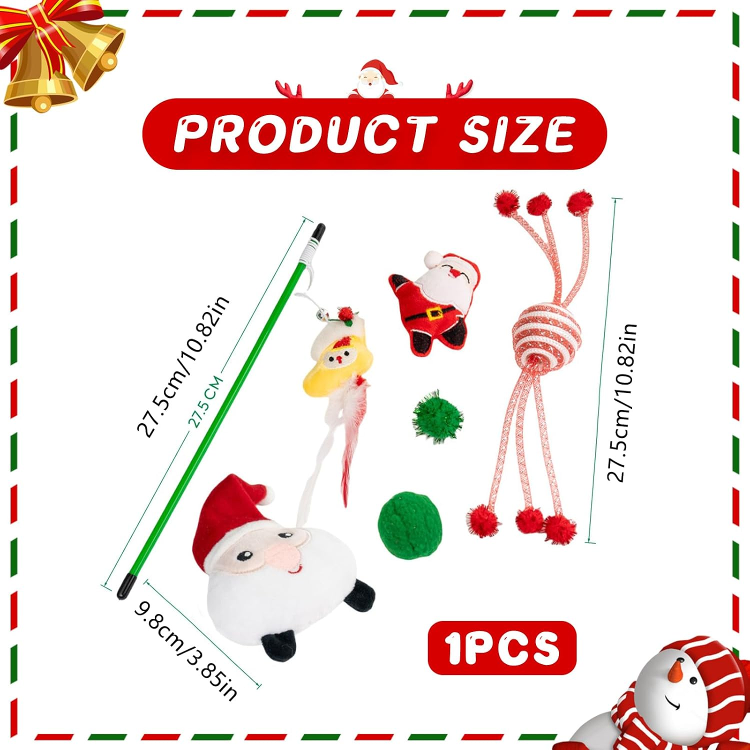 6Pcs Christmas Cat Toys Set, Interactive Toy for Cats with Gift Box Christmas Cat Plush Toy with Bells, Cat Teaser Wand, Santa Christmas Kitten Toys Indoor Cat Ball Toys Christmas Toy Gifts for Kitten