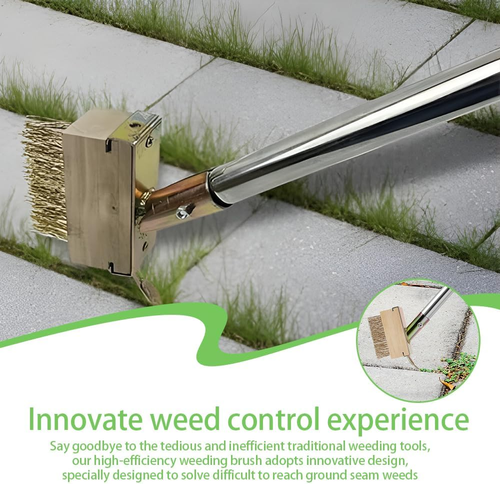Crack Weeder, Long Manual Crevice Weeding Tool, Moss Weed Remover Puller Tool Grout Brush with 200Cm Long Handle for Deck Paver Walkway Driveway Garden Sidewalk, 1 Weed Brush Heads image number 1