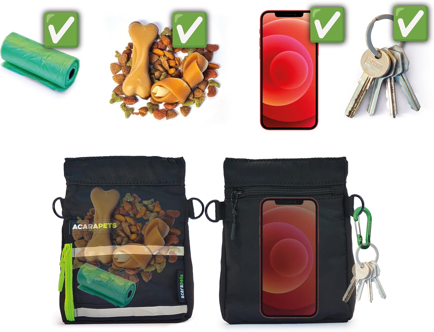 ACARAPETS Dog Training Bag Dog Food Treat Treat Automatic Seal Poop Bag (Gift Roll) Zipper Pocket Carabiner Reflective Waterproof image number 4