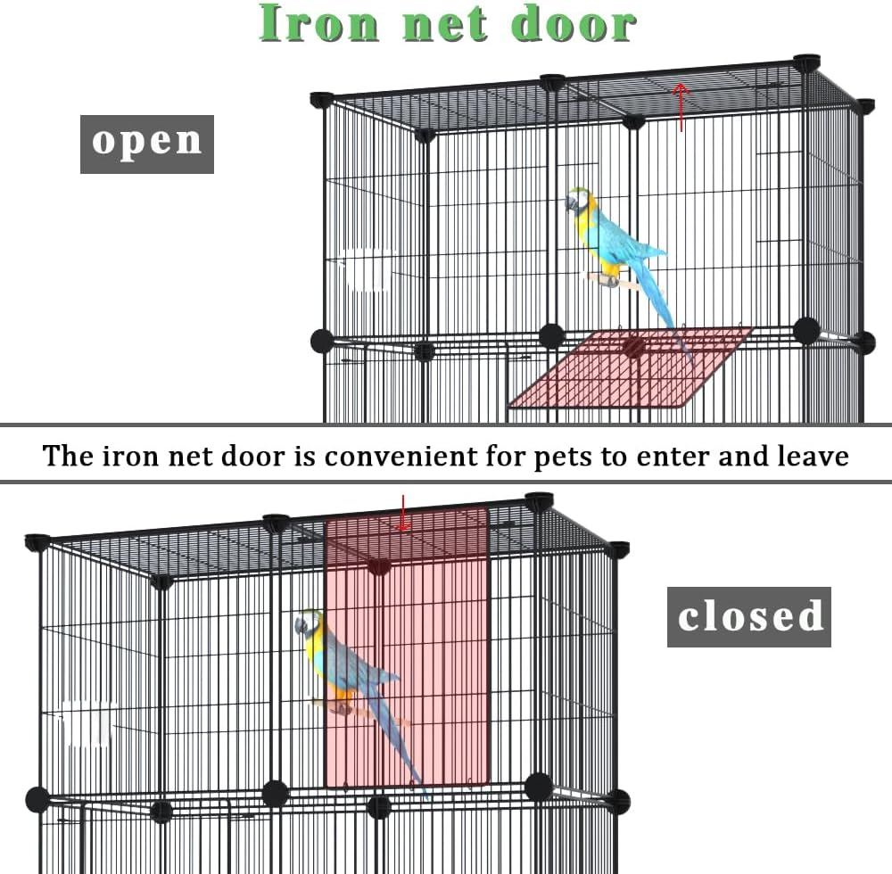 Large Bird Cage Crate DIY Metal Wire Bird Cage with Pulley, Tray for Small and Medium Bird -48.4X27.5 X13.7 Inches image number 2