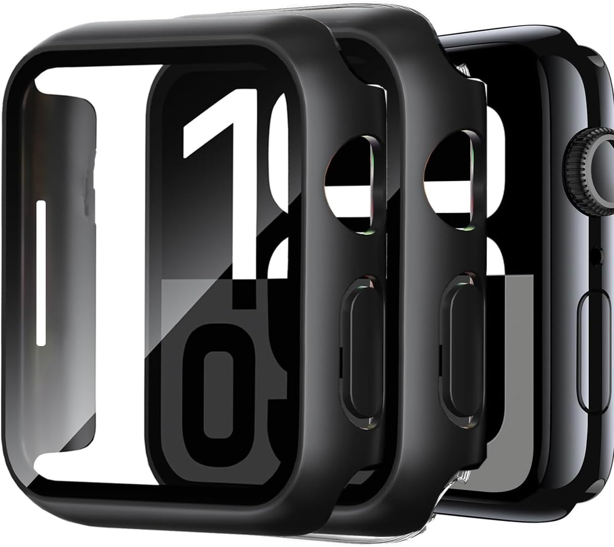 Case with Screen Protector for Apple Watch 9/8/7 45Mm, Full Protective Cover, Built-In Tempered Glass Film High Sensitivity, 2 Pack (Black) 45Mm