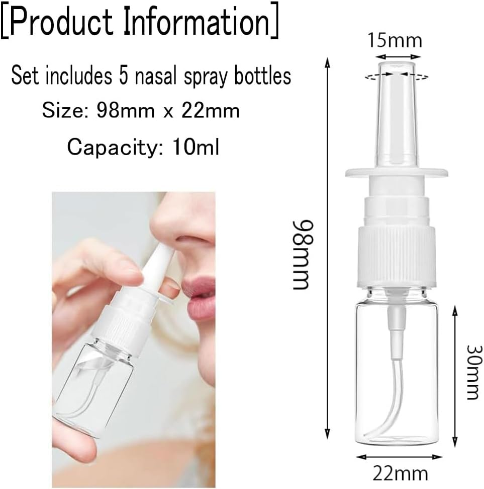 5Pcs 10Ml Nasal Spray Bottles Mist Spray Bottle Clear Empty Rhinitis Care Sprayer Direct Spray Container for Saline Essential Oils image number 4
