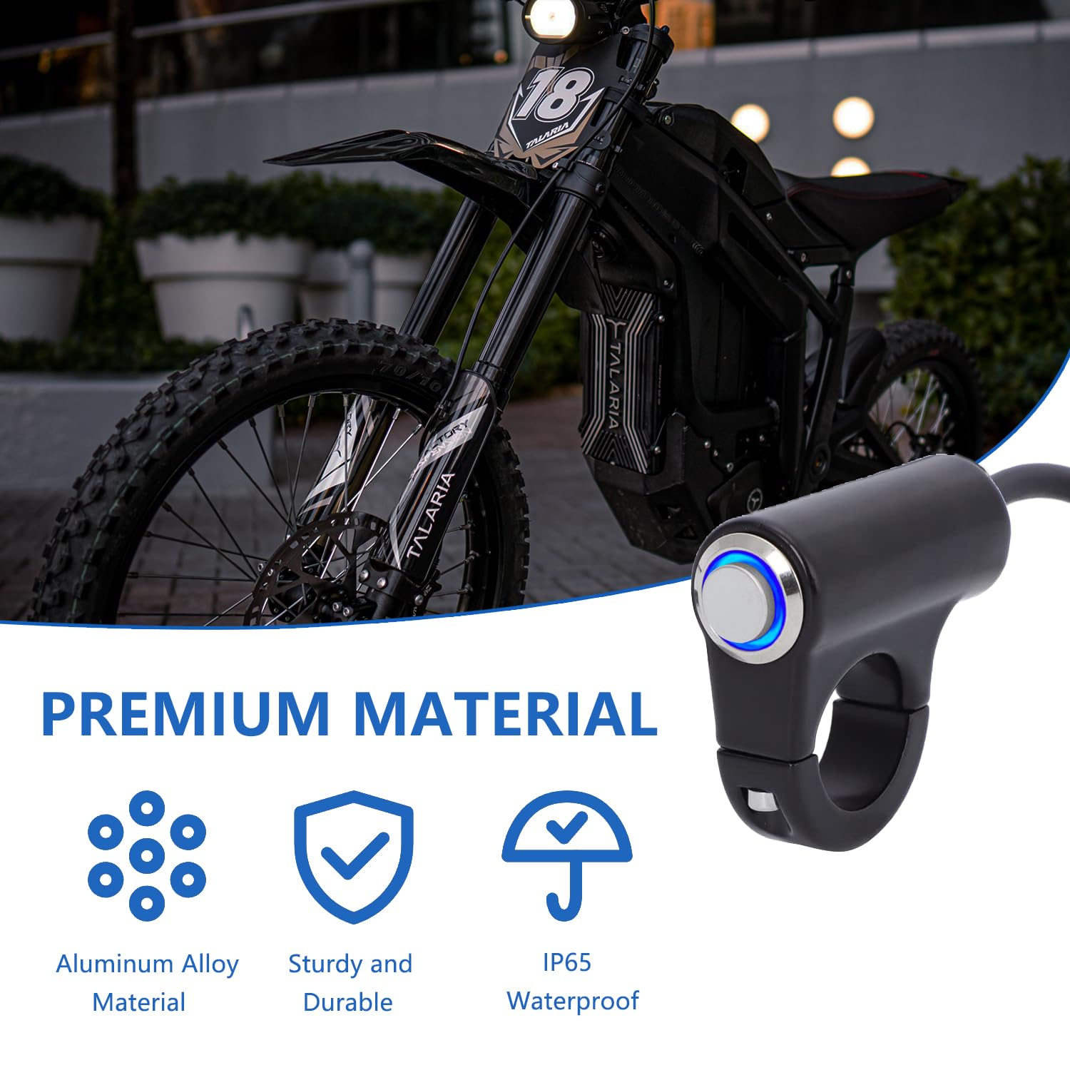 Aluminum Blue LED Headlight Kill Switch Compatible with Sur Ron Light Bee X Segway X260 X160 Talaria Sting MX3