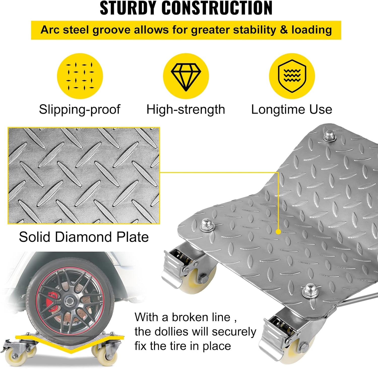 VEVOR 2Pcs Tire Wheel Dollies, 1500Lbs/680Kg Tire Skates Wheel Car Van Positioning Dolly Trolley Ball Bearings Recovery Jack Auto Repair Moving image number 6