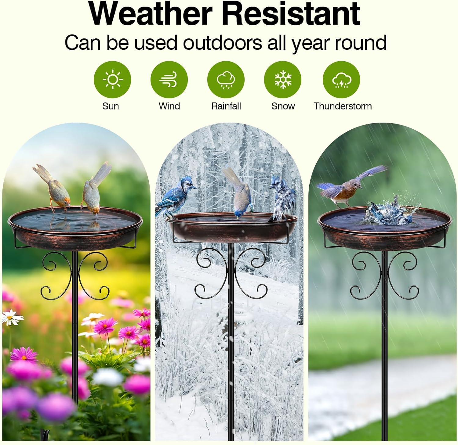 Daoeny 35In Bird Baths for Outdoors, Vintage Outdoor Freestanding Birdbaths & Birdfeeder, Bird Bath Feeder Bowl with Metal Stake Garden Patio Yard Lawn Decor, Upgraded 5-Pronged Base (Antique Bronze) - Antique Bronze image number 5