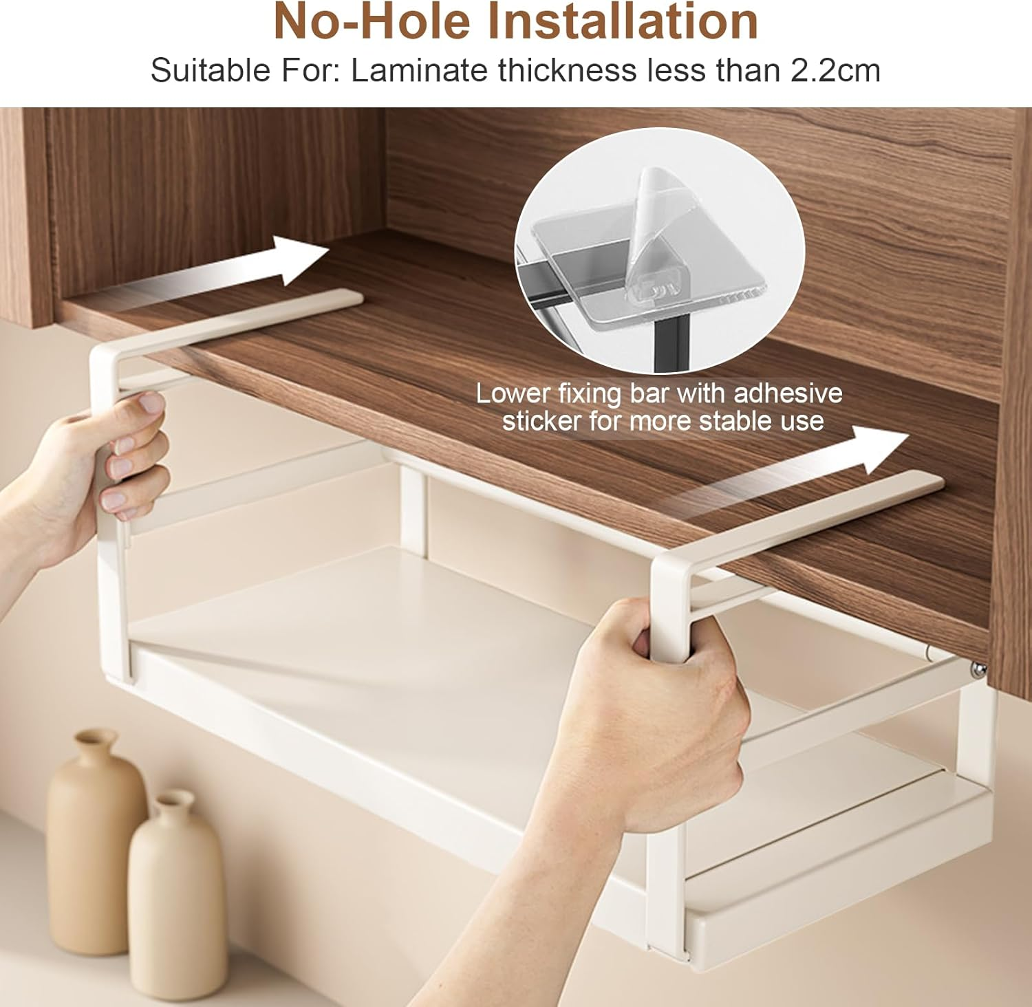 2 Pack under Shelf Storage Basket Organizer, Adjustable Hanging under Cabinet Shelf Add-On Storage Racks Slide-In Baskets Organizer for Laundry Room Kitchen Pantry (Milky White) image number 5