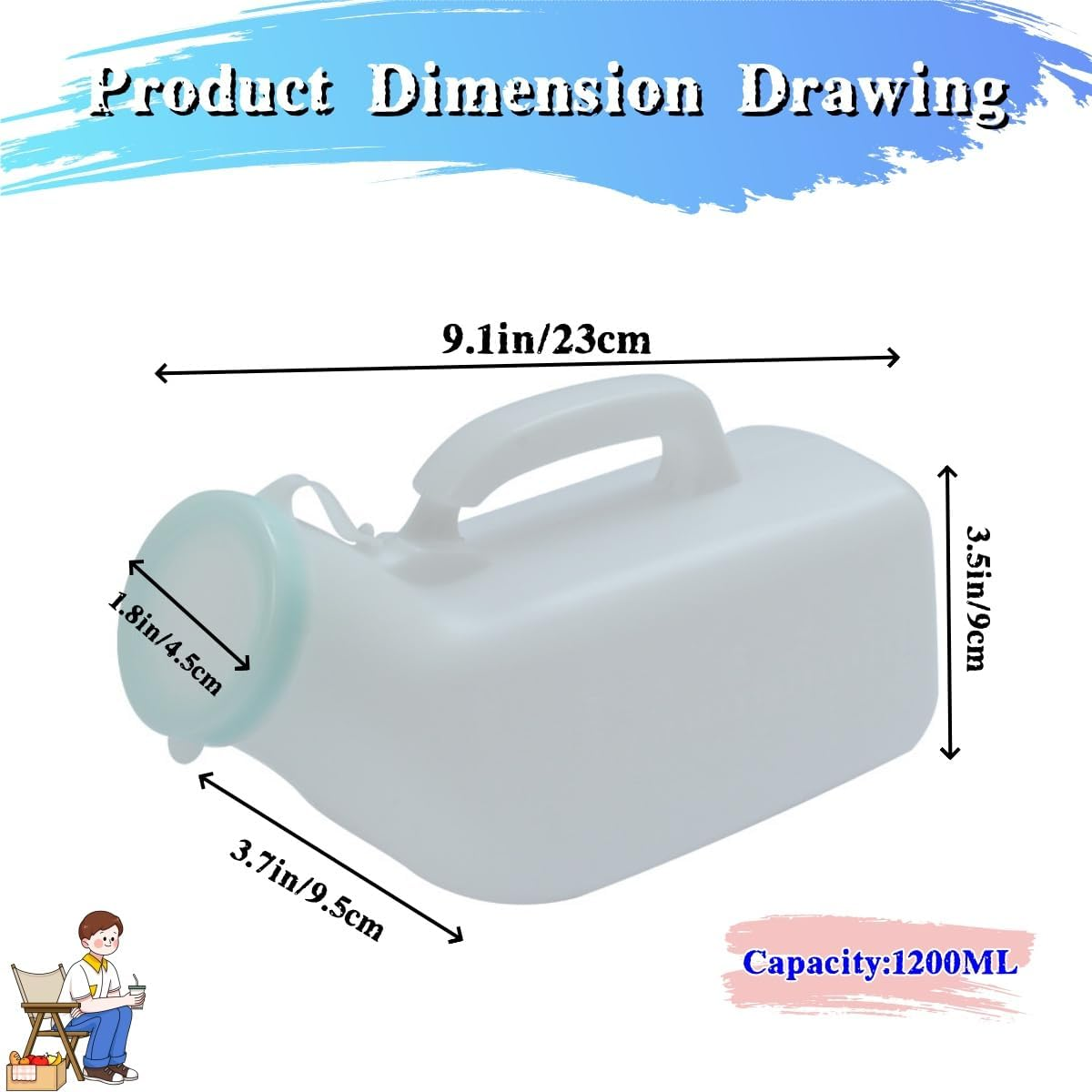 Men'S Portable Urinal with Lid,Ywbfove White 1200Ml Plastic Urine Bottle for Elderly Car Use Graduated Design No Spill Odorless Easy to Grip Lightweight Durable Nighttime Relief Urinals for Men Pee Bottle image number 5