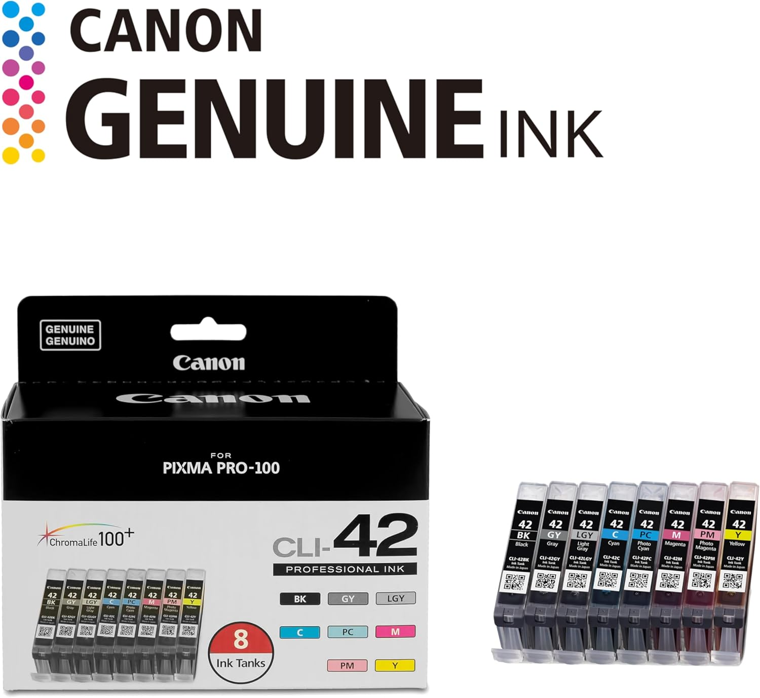 Canon CLI-42 8 PK Value Pack Ink, 8 Pack Compatible to PIXMA PRO-100 image number 3