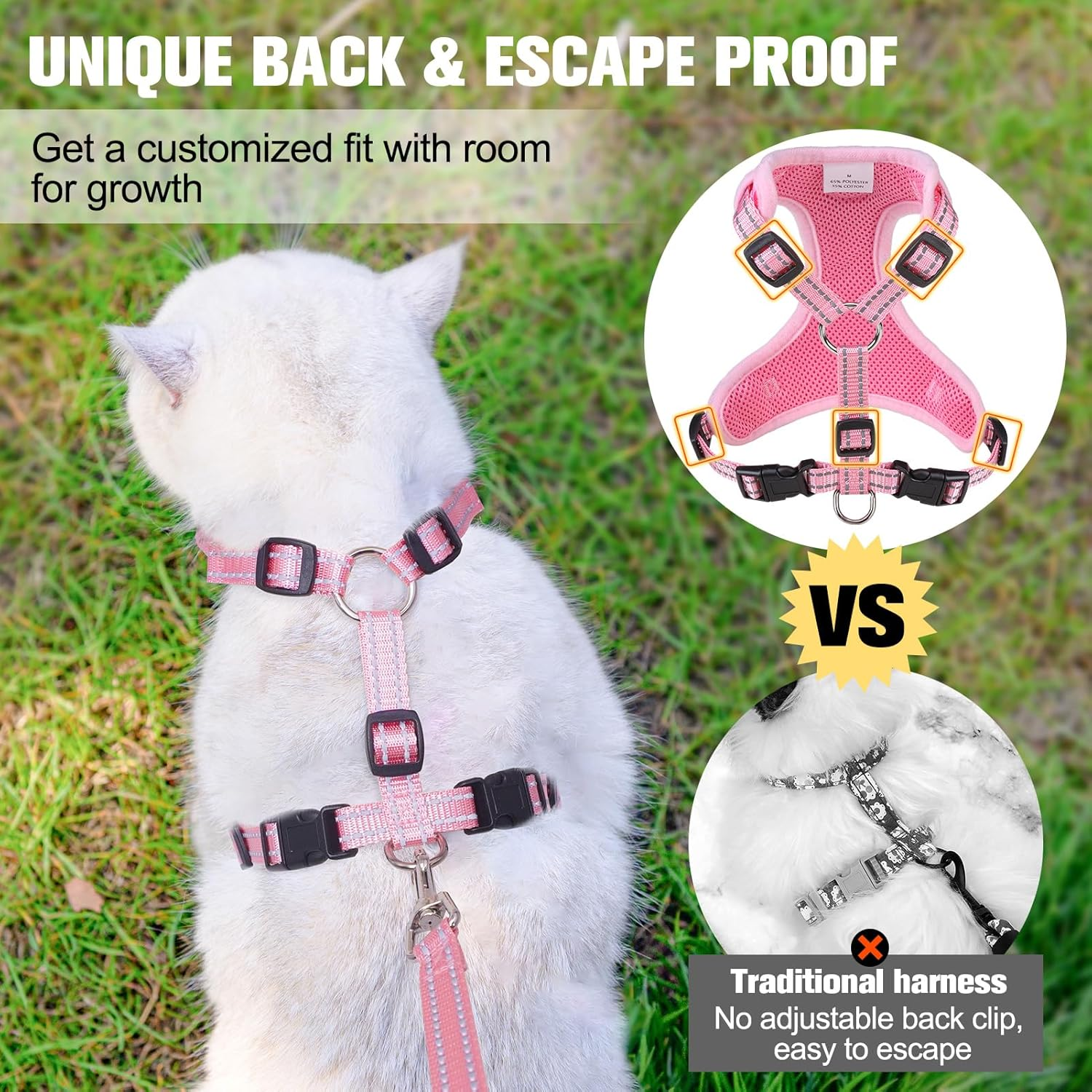 BEAUTYZOO Cat Harness and Leash Set for Walking Escape Proof, Neck Release Adjustable Harness for Kitten Puppy Small Medium Large Cats, Soft Cute Easy Control Small Cat Harness for Cats Boy and Girls image number 2