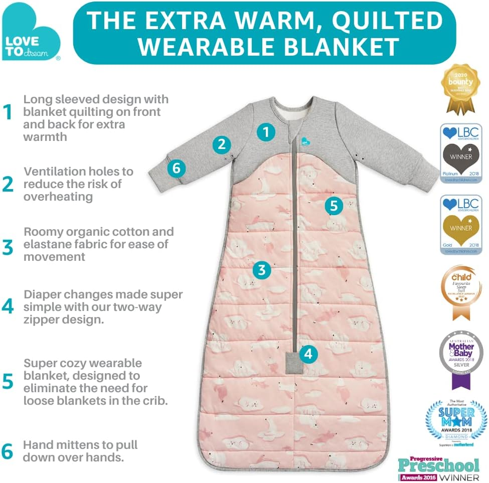 Love to Dream Sleep Bag, Extra Warm for Winter, 100% Cotton Fill, Twin Zipper, Baby Sleep Bag, 3.5TOG Wearable Blanket image number 6