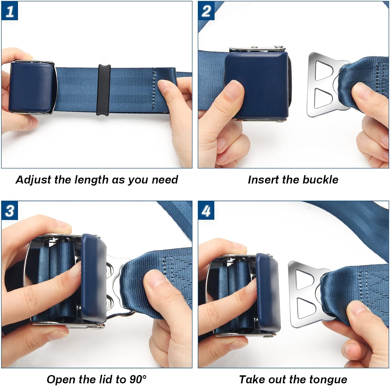 Coolrunner Airplane Seat Belt Extender, Adjustable 7-32" Airplane Seatbelt Extender - FITS MOST Airlines - Free Carrying Case (Blue) image number 2