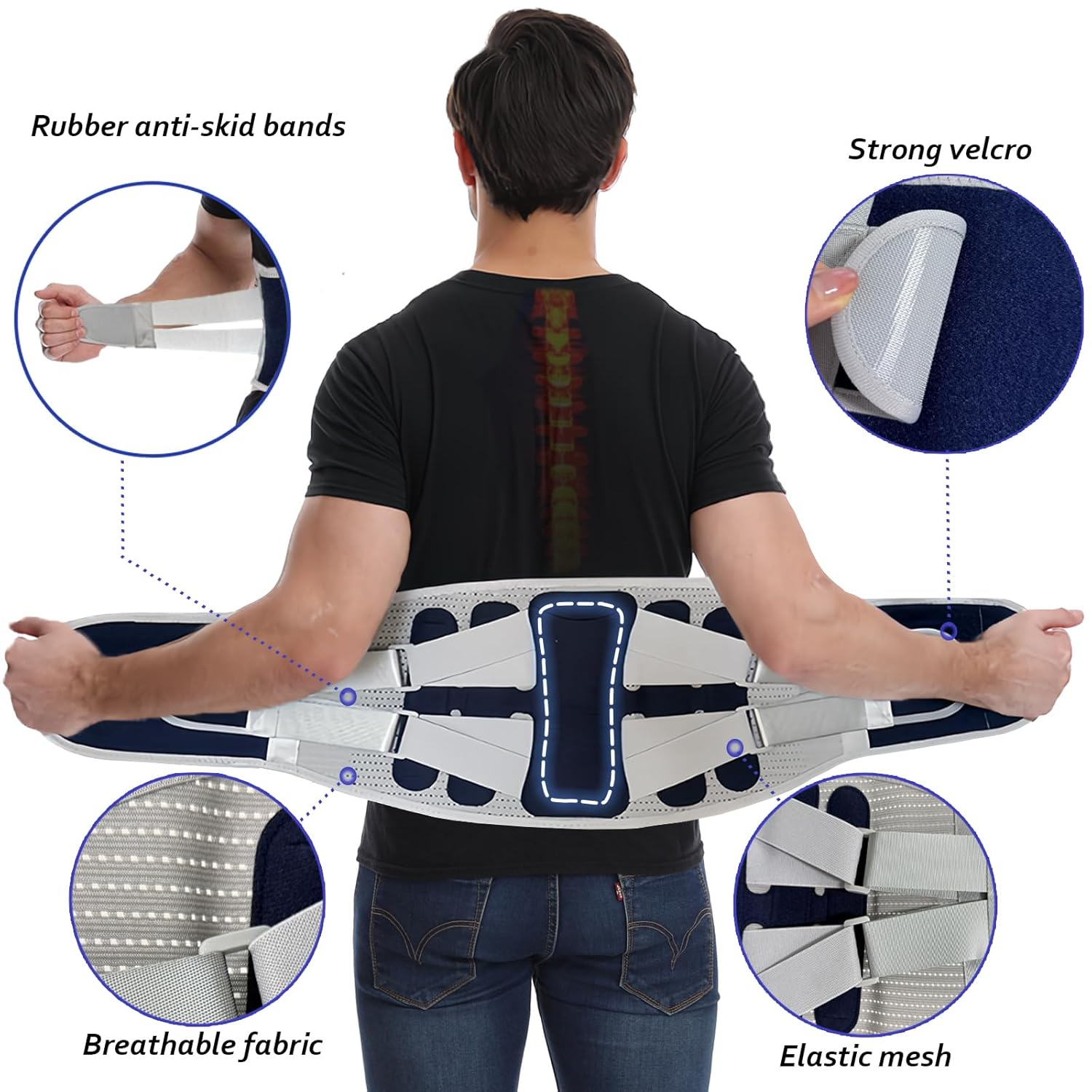 Avaneeny Back Brace for Lower Back Pain Relief from Herniated Disc, Sciatica & Scoliosis, Adjustable Lumbar Support Belt for Women & Men, Back Support Belt with Breathable Air Mesh Design-Medium image number 2