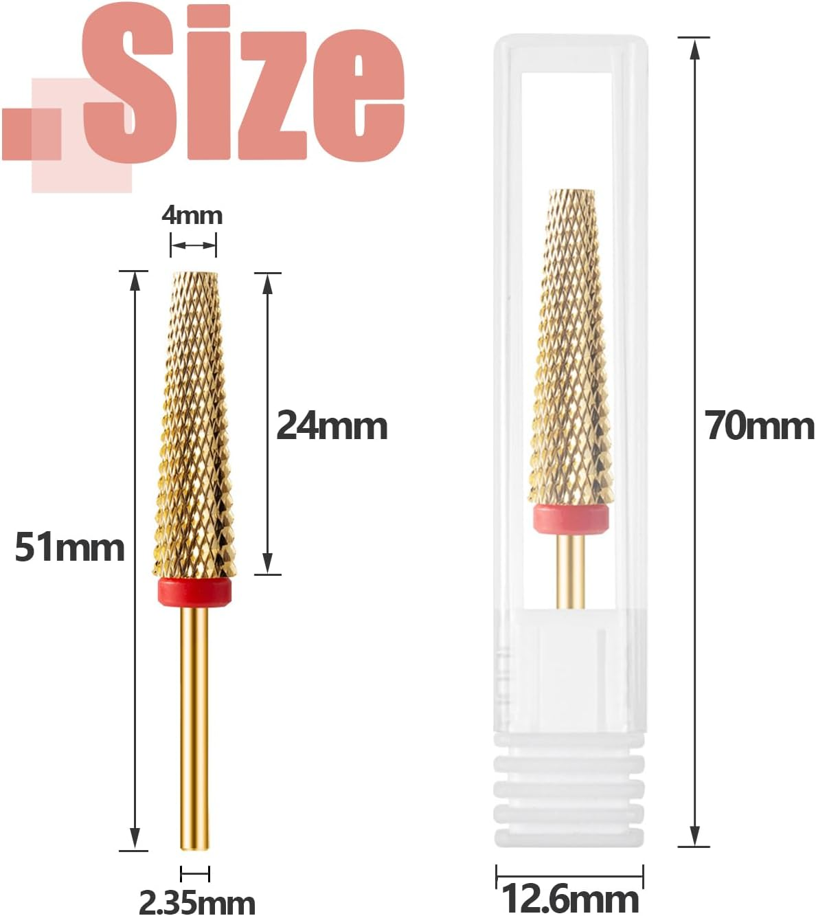 Bestgle 4 Pcs Nail Drill Bits, Nail Drill Bit Set 3/32'' Shank Taper Nail Drill Carbide Tungsten Flat Top Nail Bits Super Long Nail Drill Bit Nails Manicure Kit Safety Bits for Nail Drills, F C M XF Grit