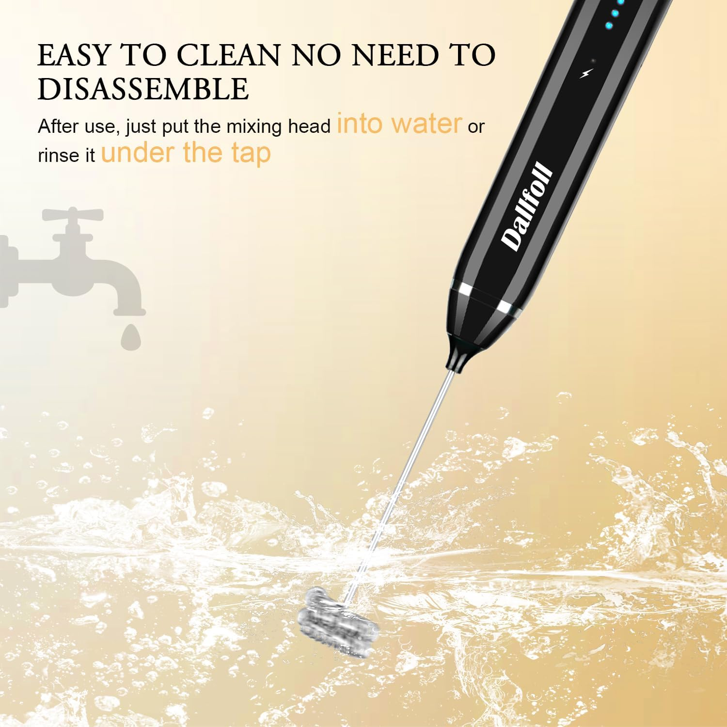 Milk Frother, Dallfoll Handheld Coffee Frother Electric Whisk,3 Gear Adjustable USB Rechargeable Drink Mixer Milk Foamer with 2 Stainless Steel Whisks for Bulletproof Coffee