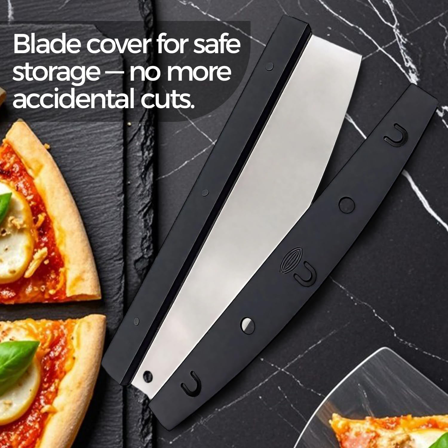Heavy Duty Pizza Cutter Rocker Blade with Cover &ndash; Premium Stainless Steel Pizza Slicer with Protective Sheath, Ergonomic Non-Slip Handle, Dishwasher Safe for Easy Cleaning image number 2
