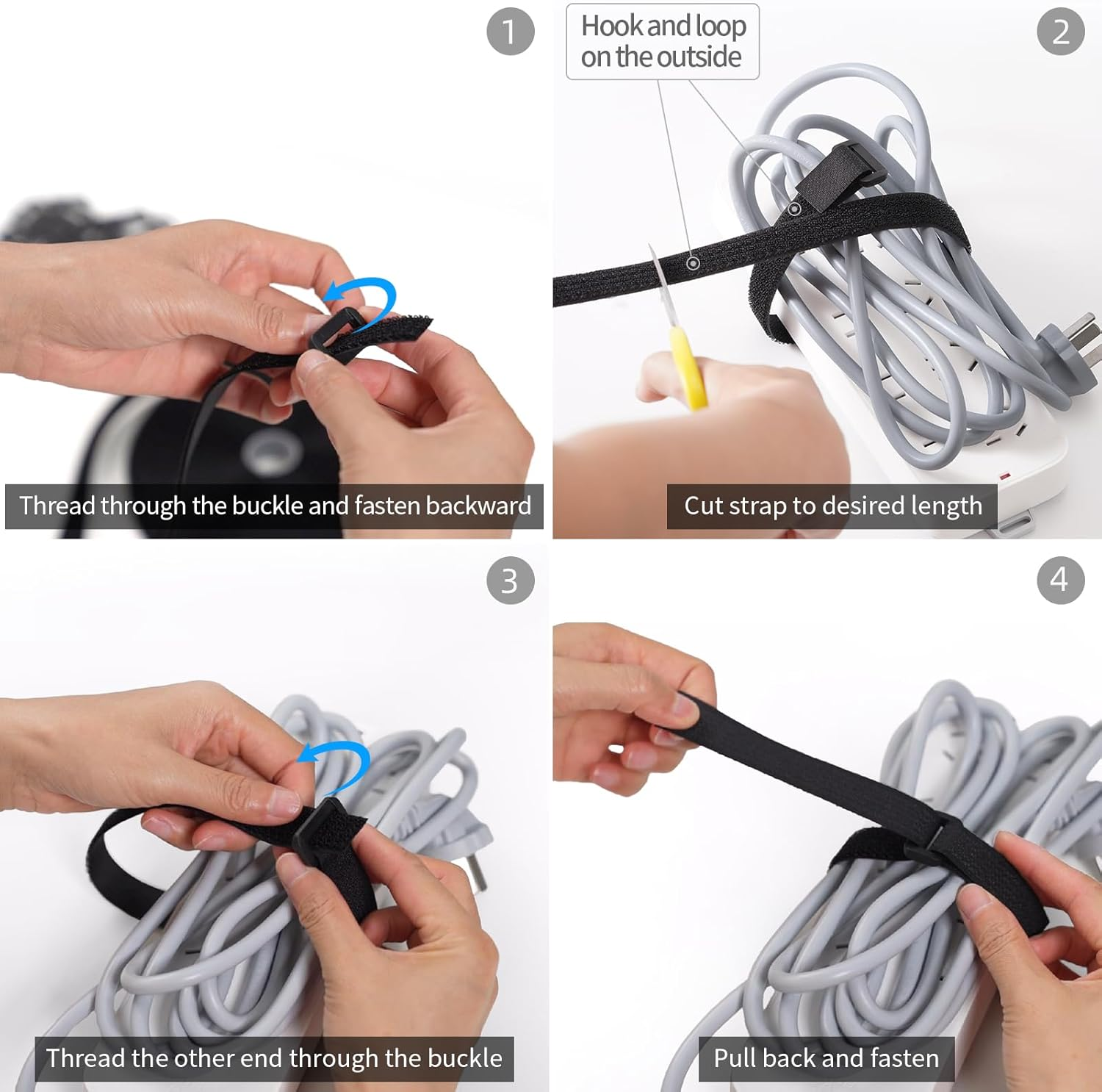 Trilancer 10M X 2CM Reusable Cable Ties, Adjustable Hook and Loop Straps with 50 Buckles, Cut to Length, Ideal for Wire Management, Cord Organizer, and Cable Straps, Black image number 3