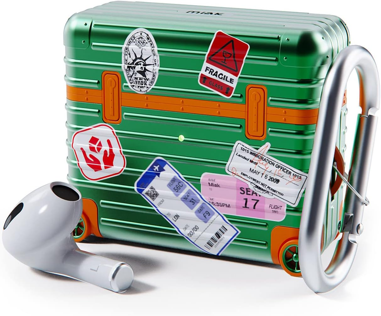 Miak Airpods 3Rd Generation Carrying Case Cover [Suitcase, Hard Case, Carrying Bag, Polycarbonate, TPU Carabiner, Wireless Charging, Qi Compatible, Stickers, Customized]