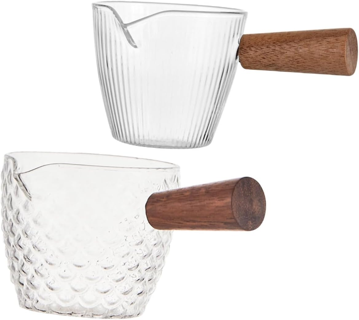 BESTOYARD 2Pcs Wooden Handle Espresso Cup Glass Measuring Cups Coffee Milk Jug for Frothing For image number 3