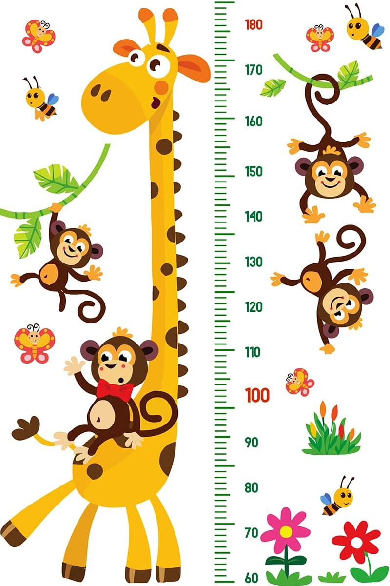 DEKOSH Kids Room and Baby Nursery Giraffe Monkeys and Height Chart Wall Decal Set Peel and Stick Wall Stickers for Kids Playroom image number 3