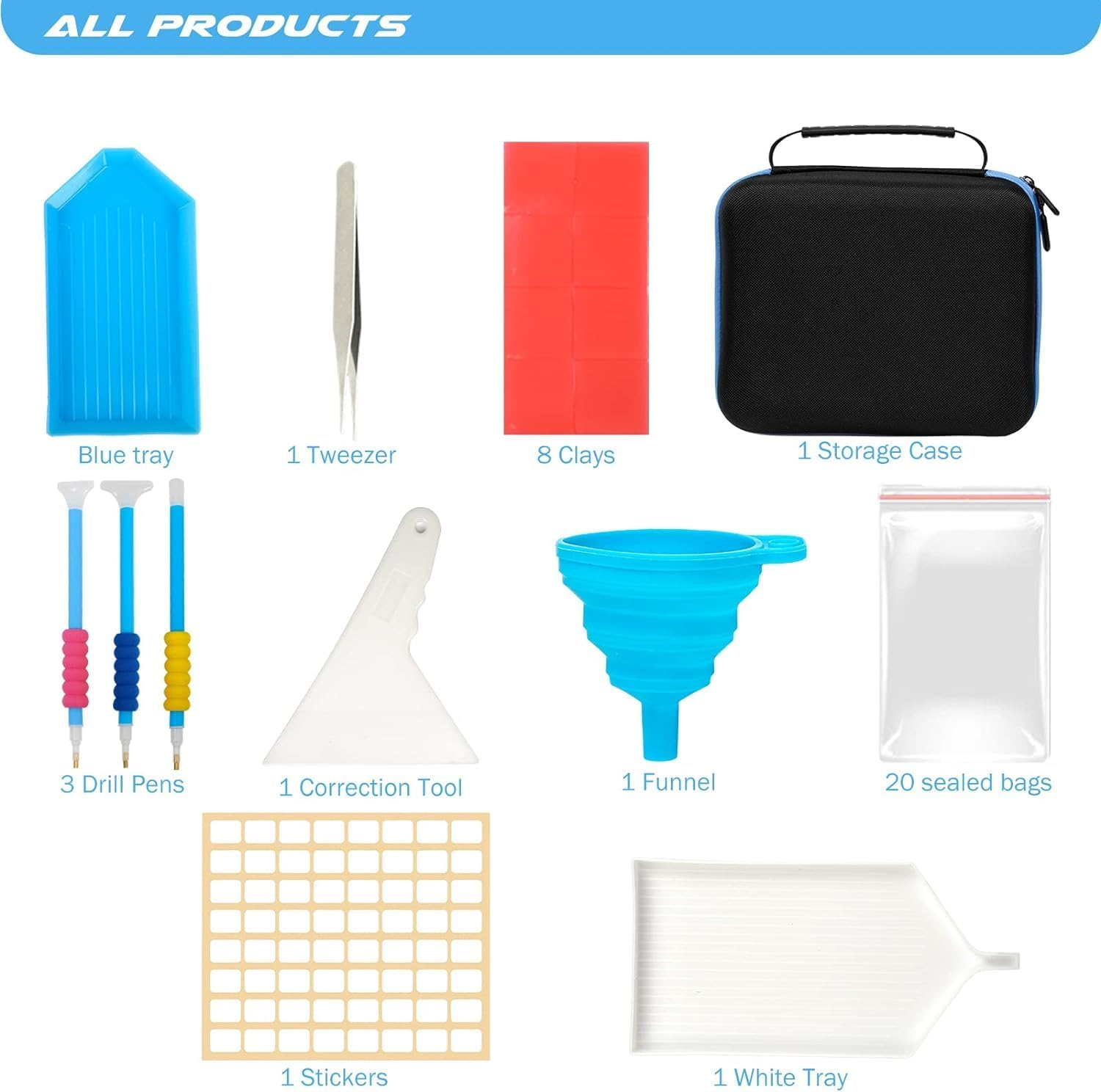 Diamond Painting Storage Containers, 30 Slots Diamond Painting Accessories with Tools for Diamond Art Organizer Craft Jewelry Beads Storage Case - Blue image number 3