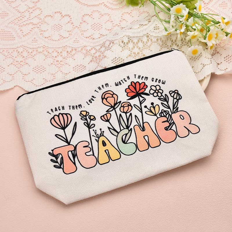 Teacher Floral Cosmetic Bags Women Appreciation Birthday Thank You Gifts for Teachers from Students Makeup Bag for Retired Staff Coworker - Best image number 4