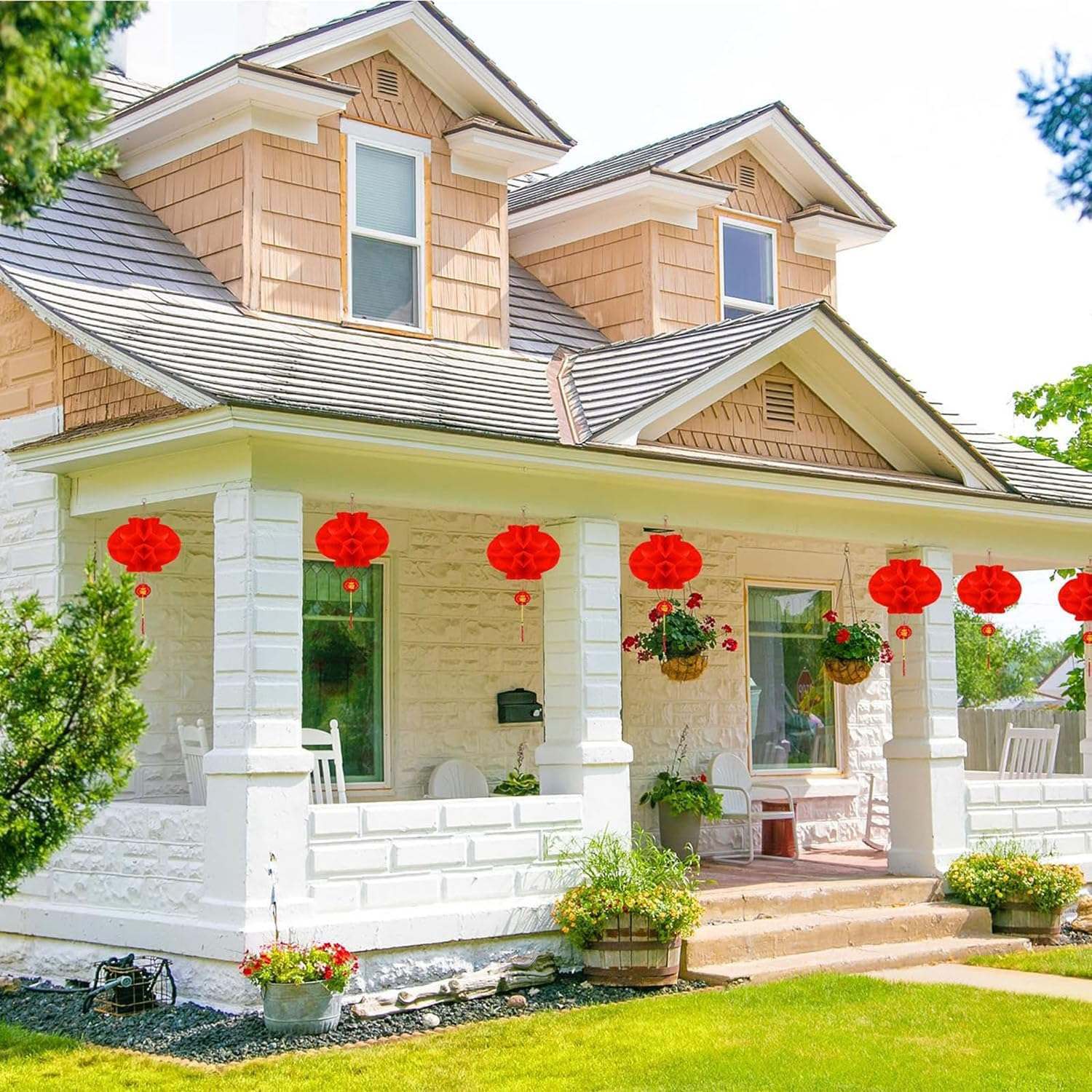 20 Pcs 12 Inch Red Chinese Paper Lanterns Festival Decorations for New Year, Chinese New Year, Spring Festival, Wedding, Birthday Party image number 2