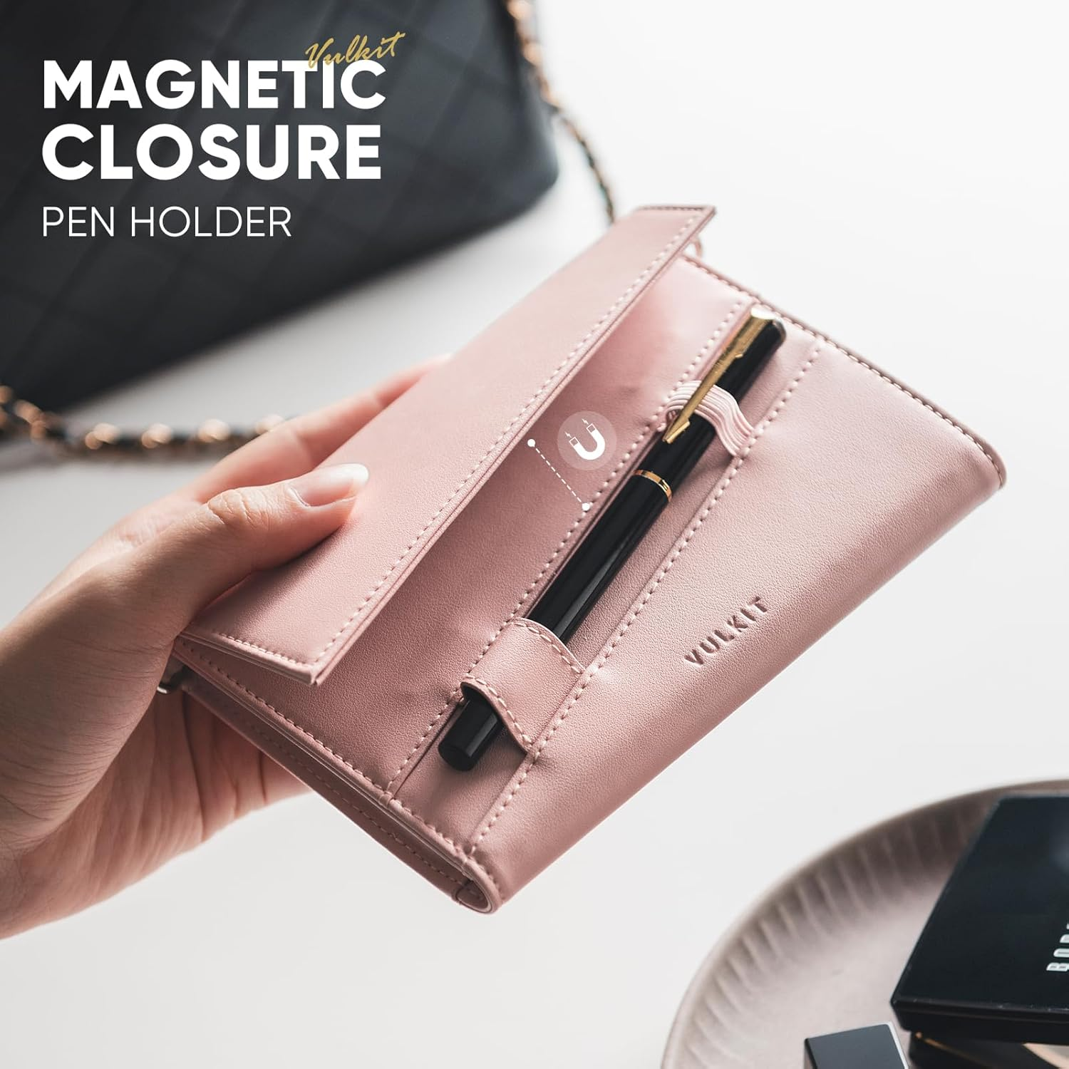 VULKIT Passport Holder Wallet for Travel, RFID Blocking Leather Passport Card Cover Case Travel Essentials with Lanyard for Men and Women Pink - Brown image number 7