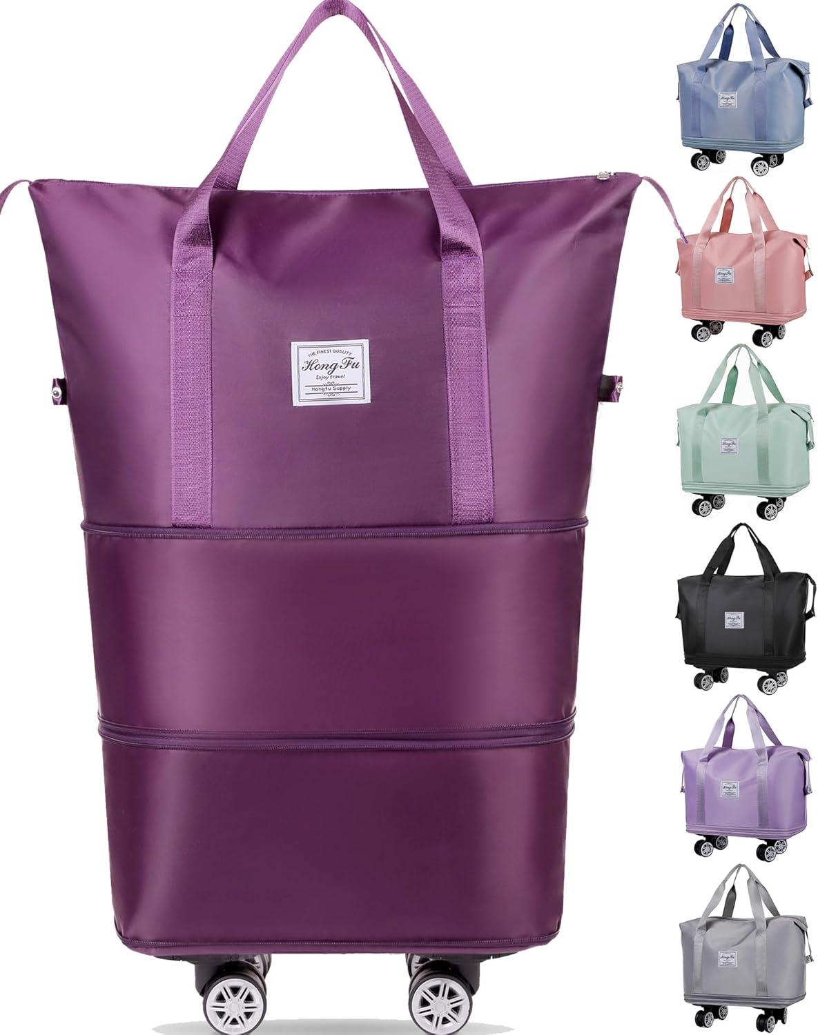 Wymulot Expandable Suitcase, Folding Travel Bag with Wheels, Weekender Travel Bag for Carry-On, Tote Bag with Storage Space，Large Luggage Bag for Business Trips, Camping, Short Trips, Fitness, Misty