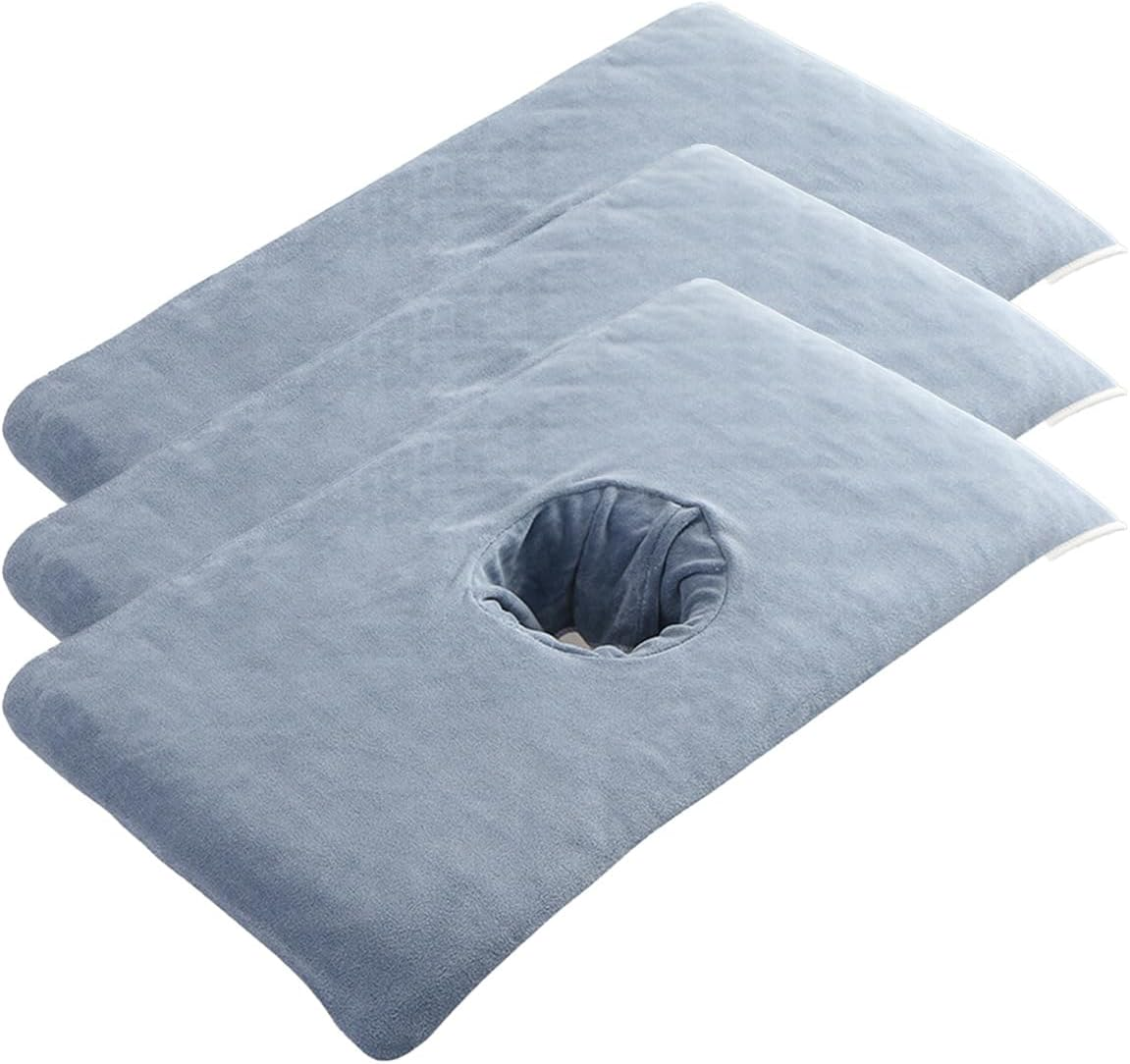 AIMALL 3Pcs Microfibre Massage Bed Towels with Face Hole for Beauty Salon Spa, Thickened Absorbent Lying Sheets 15.75In X 31.5In, Soft Fixed Covers in Grey Blue Purple Brown