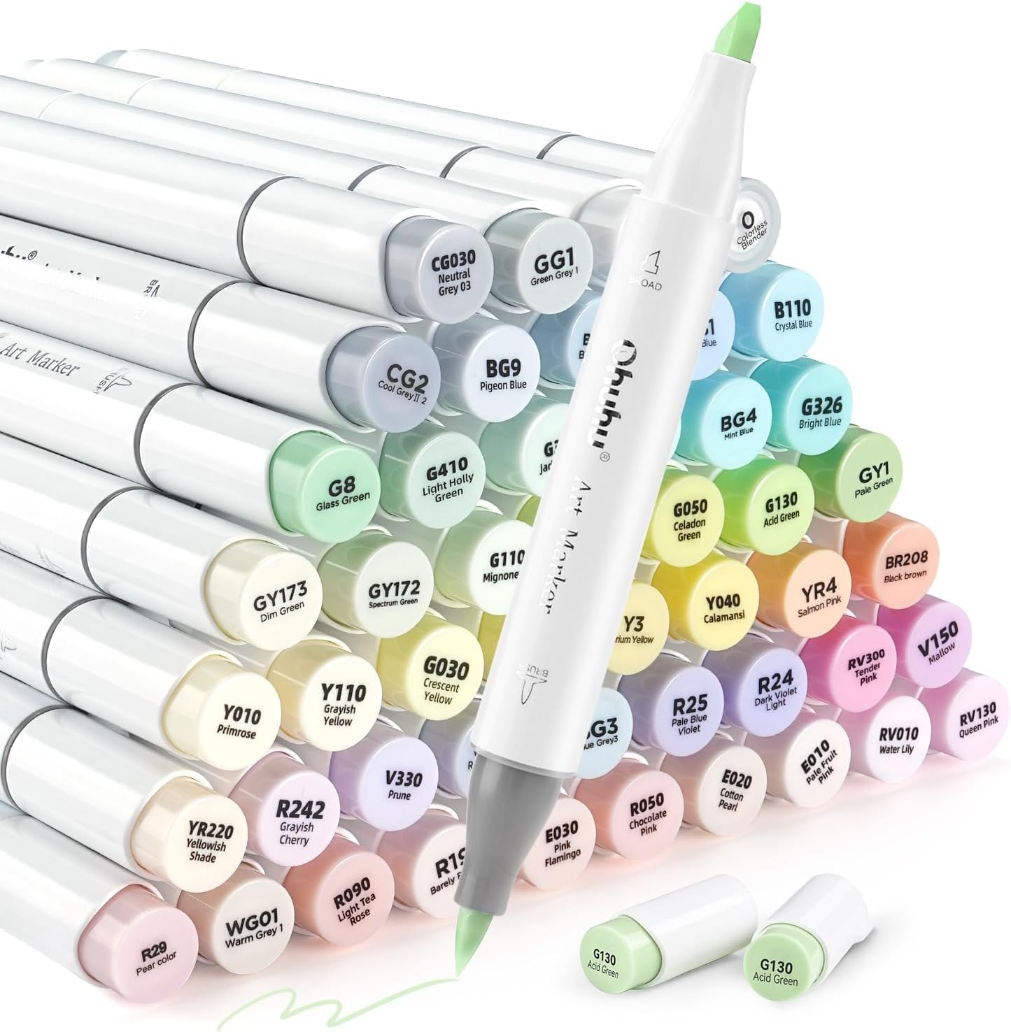 Ohuhu Pastel Alcohol Brush Markers- 48 Pastel Colors of Honolulu Blossoming- Alcohol Based Double Tipped Art Marker Set for Artist Adults Coloring Illustration- Brush & Chisel Dual Tips- Refillable image number 2