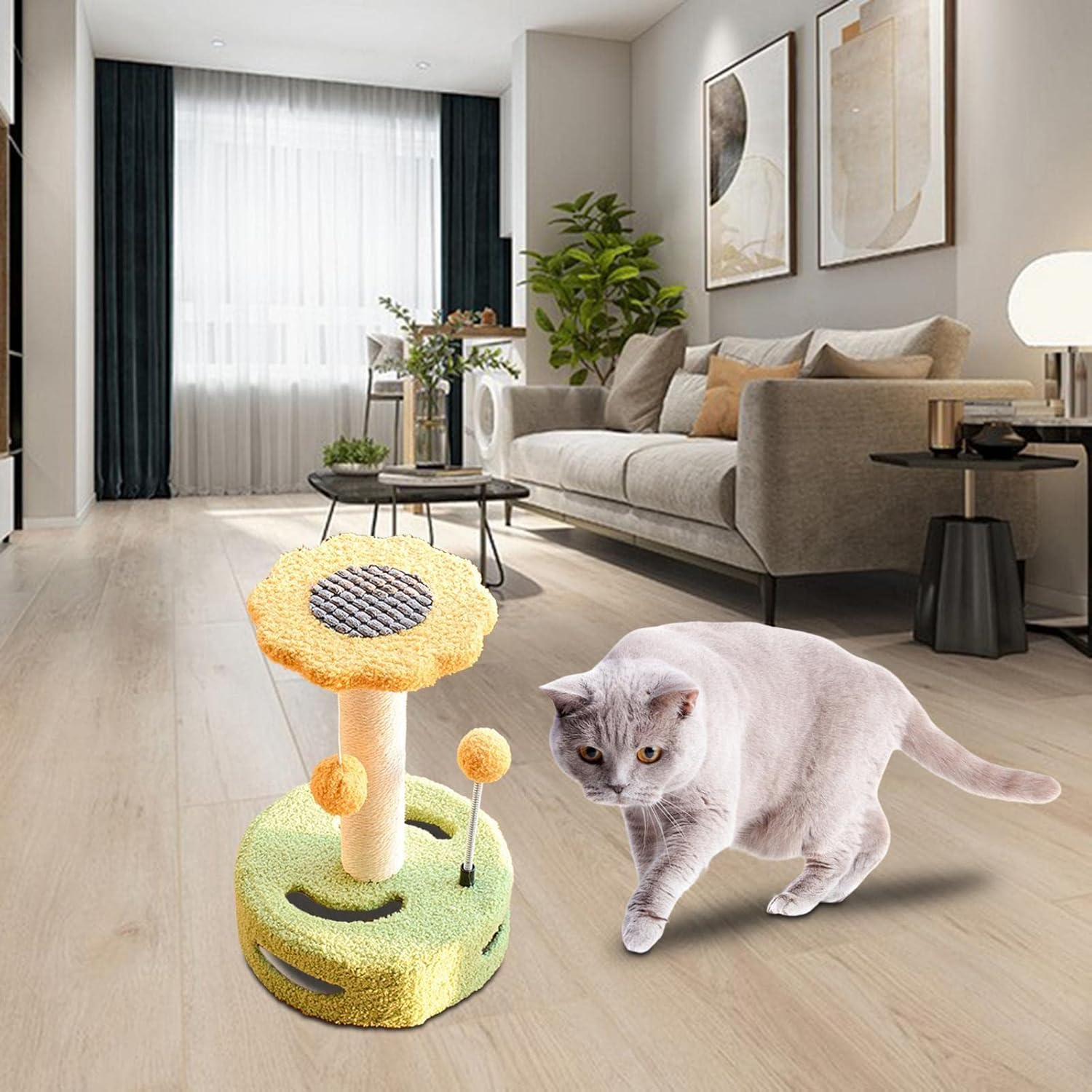 Cat Scratching Post Sisal Rope Scratch Post Cat Furniture Protector Cat for Rest Scratcher for Pet Supplies, Pink Light Blue (Color : Yellow Green) image number 1