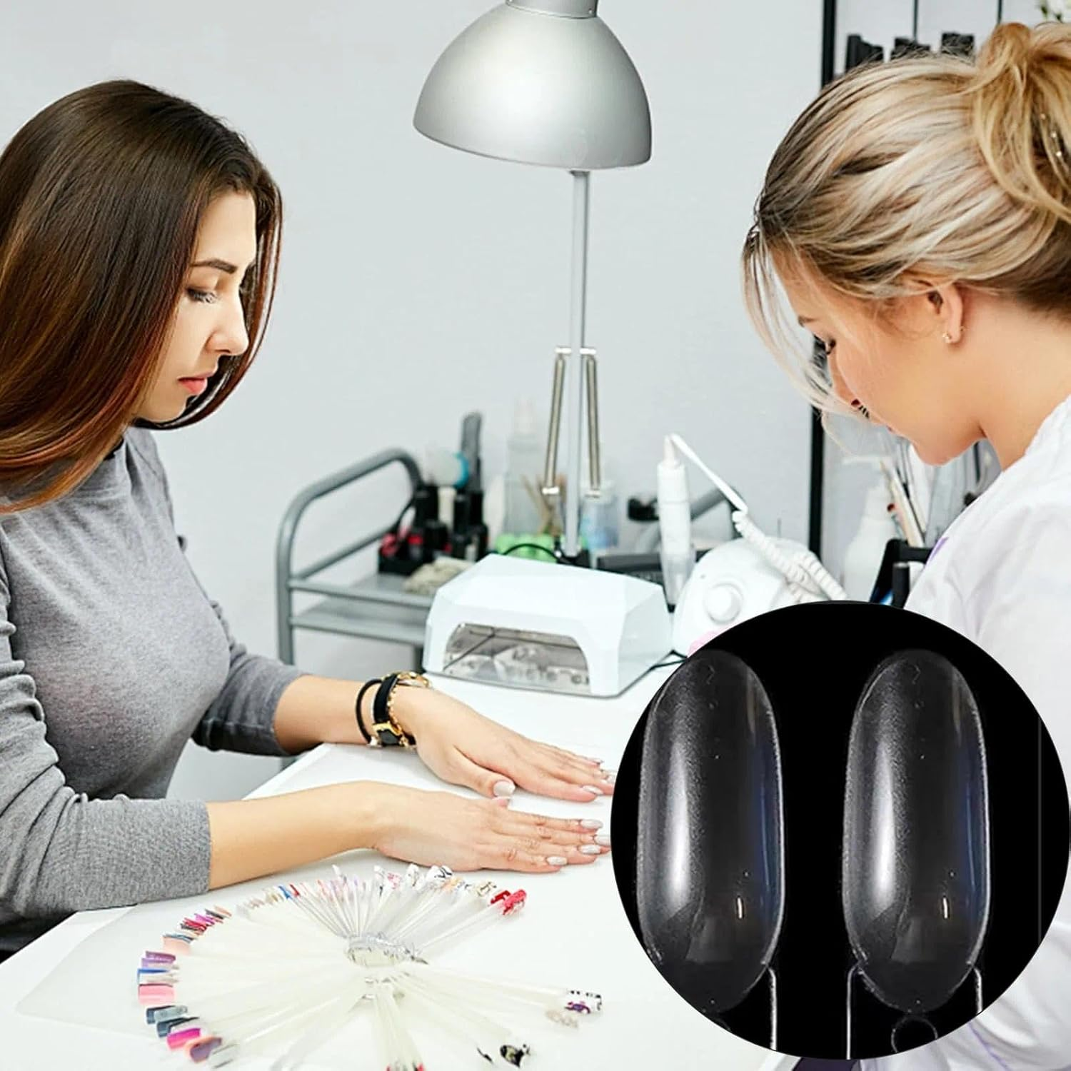 Nail Swatches Sticks &ndash; 50 Pcs Transparent Plastic Nail Swatches for Nail Art Practice, Display & Design, round Shape with Metal Rings, for Gel & Polish Swatches-Sztty image number 2